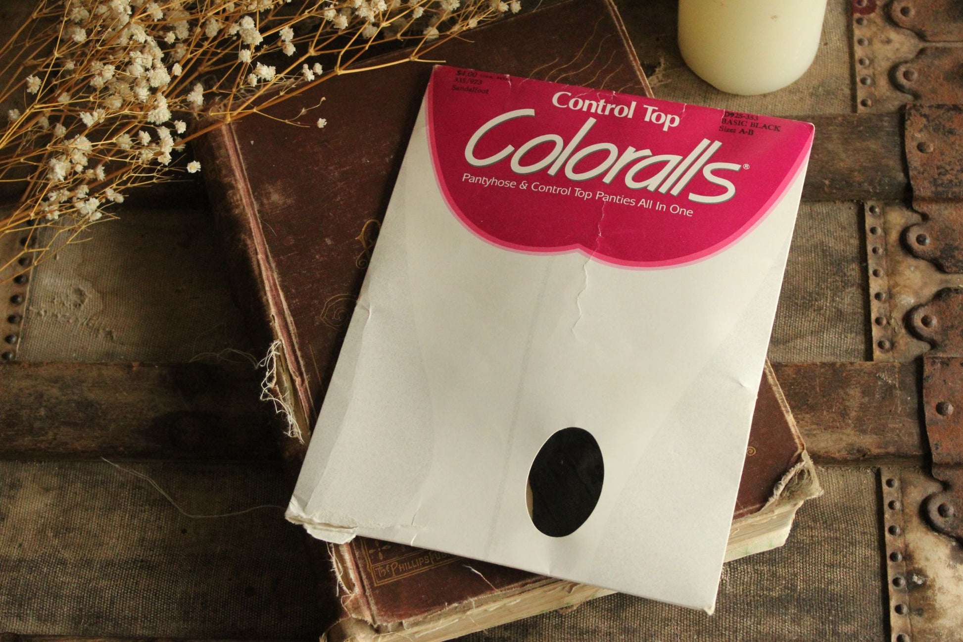 Vintage 1980s 1990s Pantyhose, Control Top Coloralls Basic Black, Size A-B, Sandalfoot