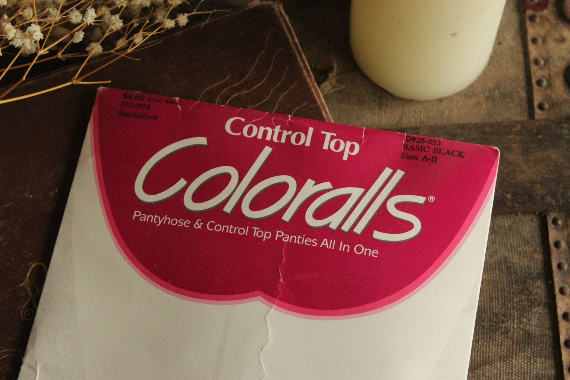 Vintage 1980s 1990s Pantyhose, Control Top Coloralls Basic Black, Size A-B, Sandalfoot