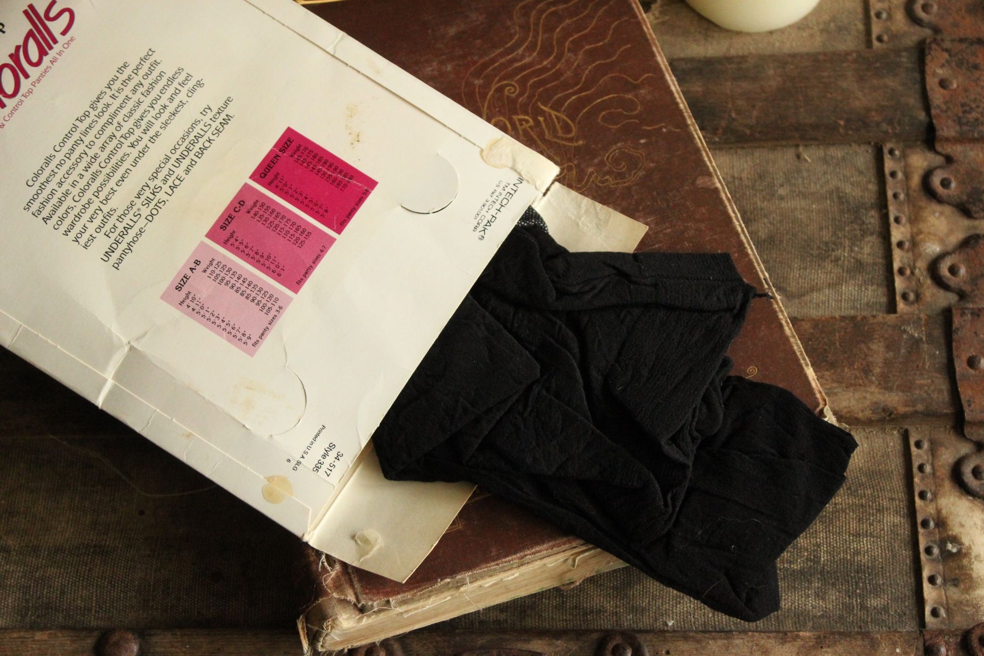 Vintage 1980s 1990s Pantyhose, Control Top Coloralls Basic Black, Size A-B, Sandalfoot