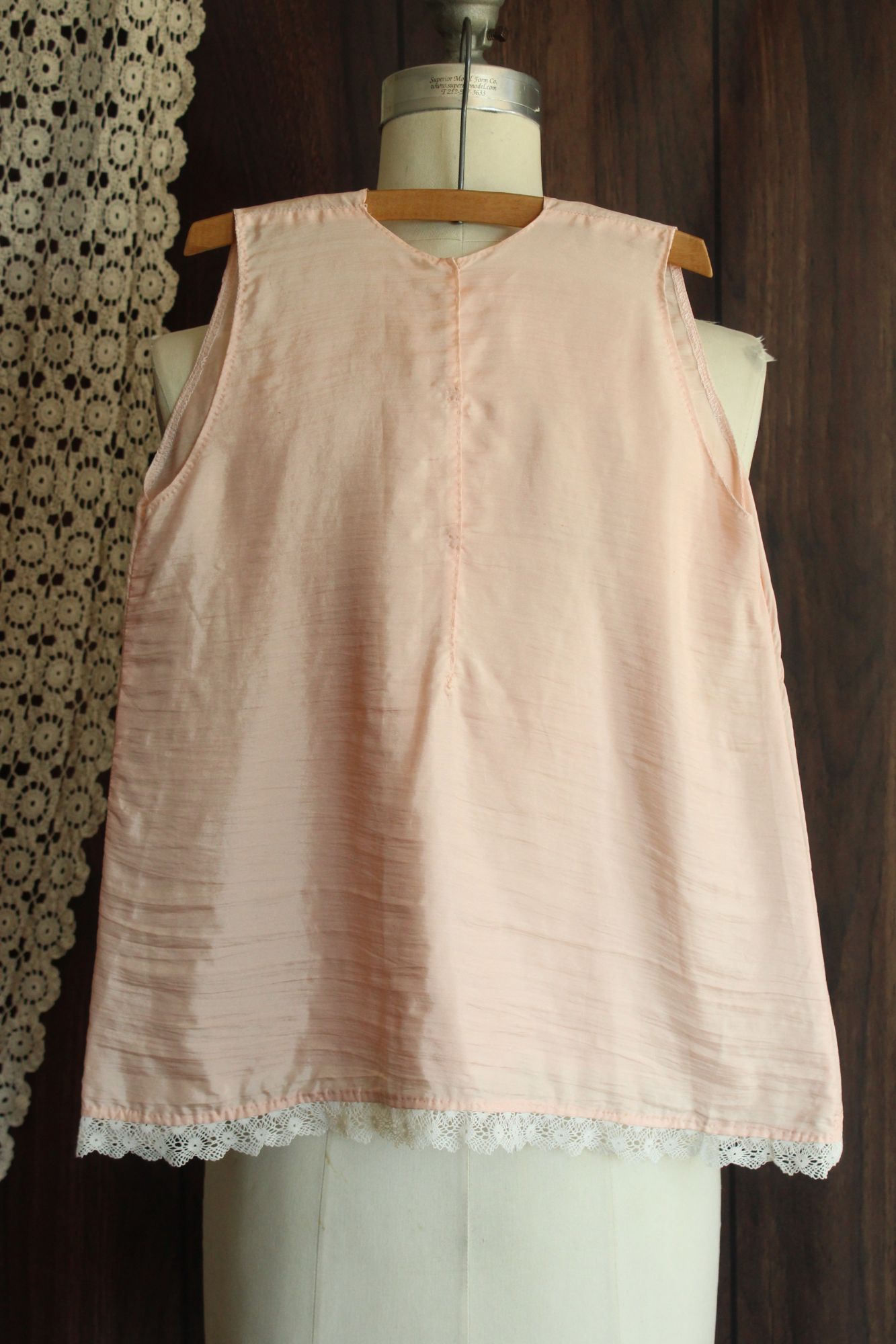 Vintage 1980s 1990s Handmade Pink Silk Baby Dress