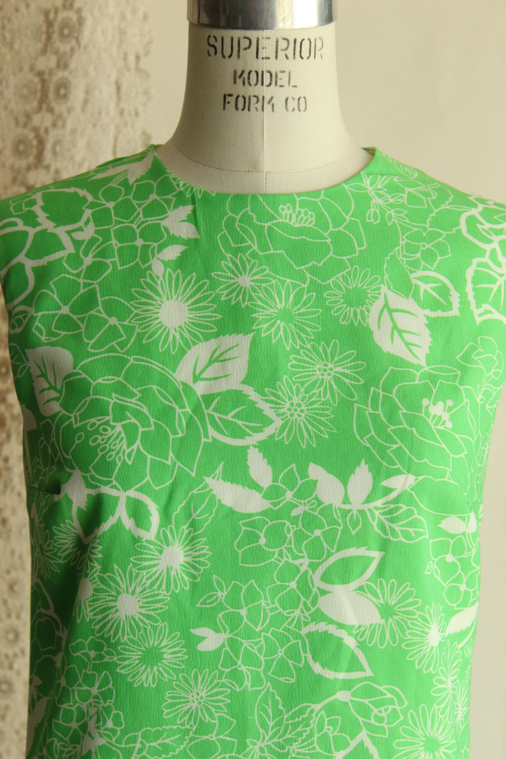 Vintage 1960s Volup Fritzi Green and White Floral Print Dress