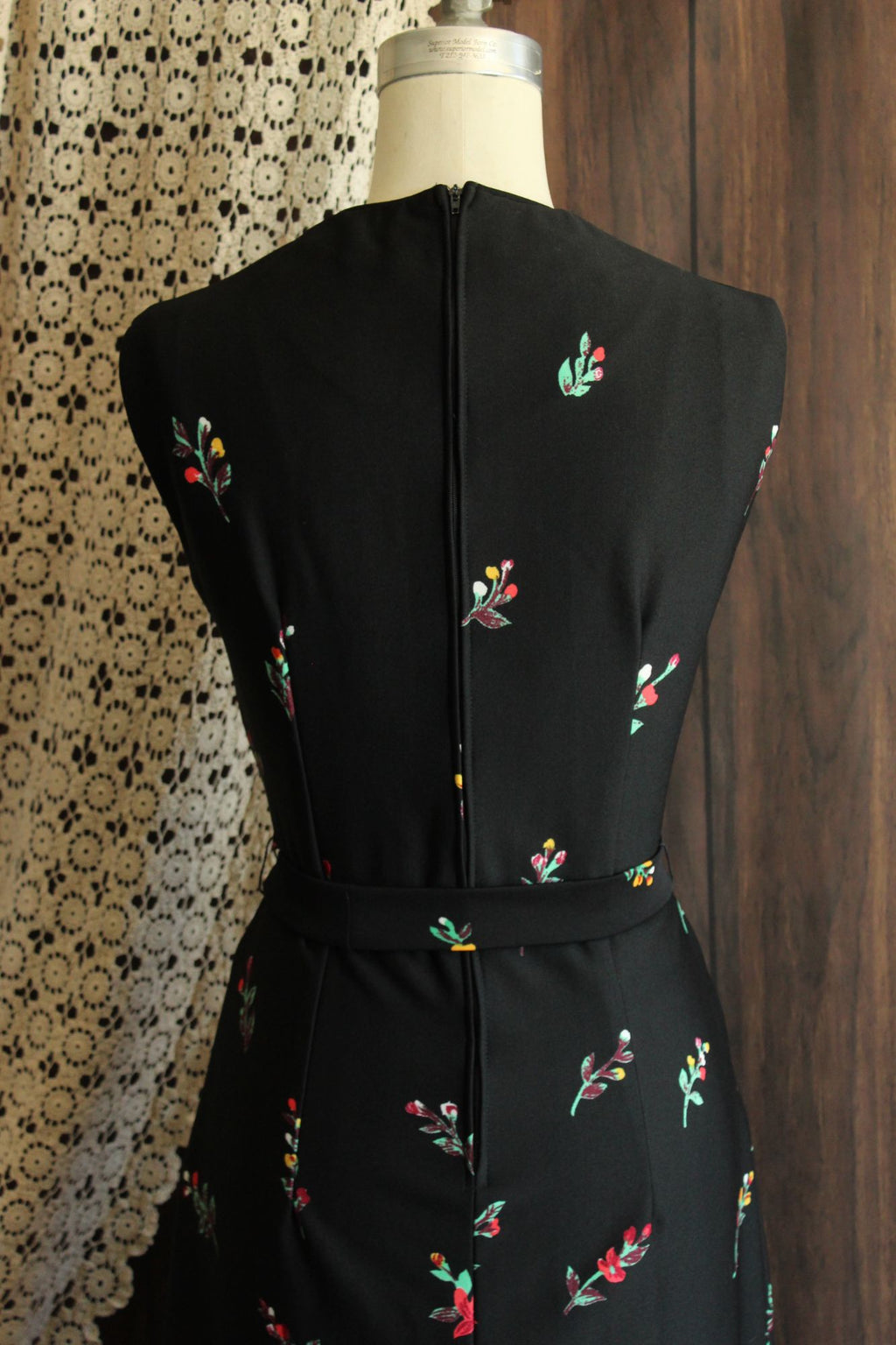 Vintage 1970s Lady Carol Black Floral Print Maxidress
