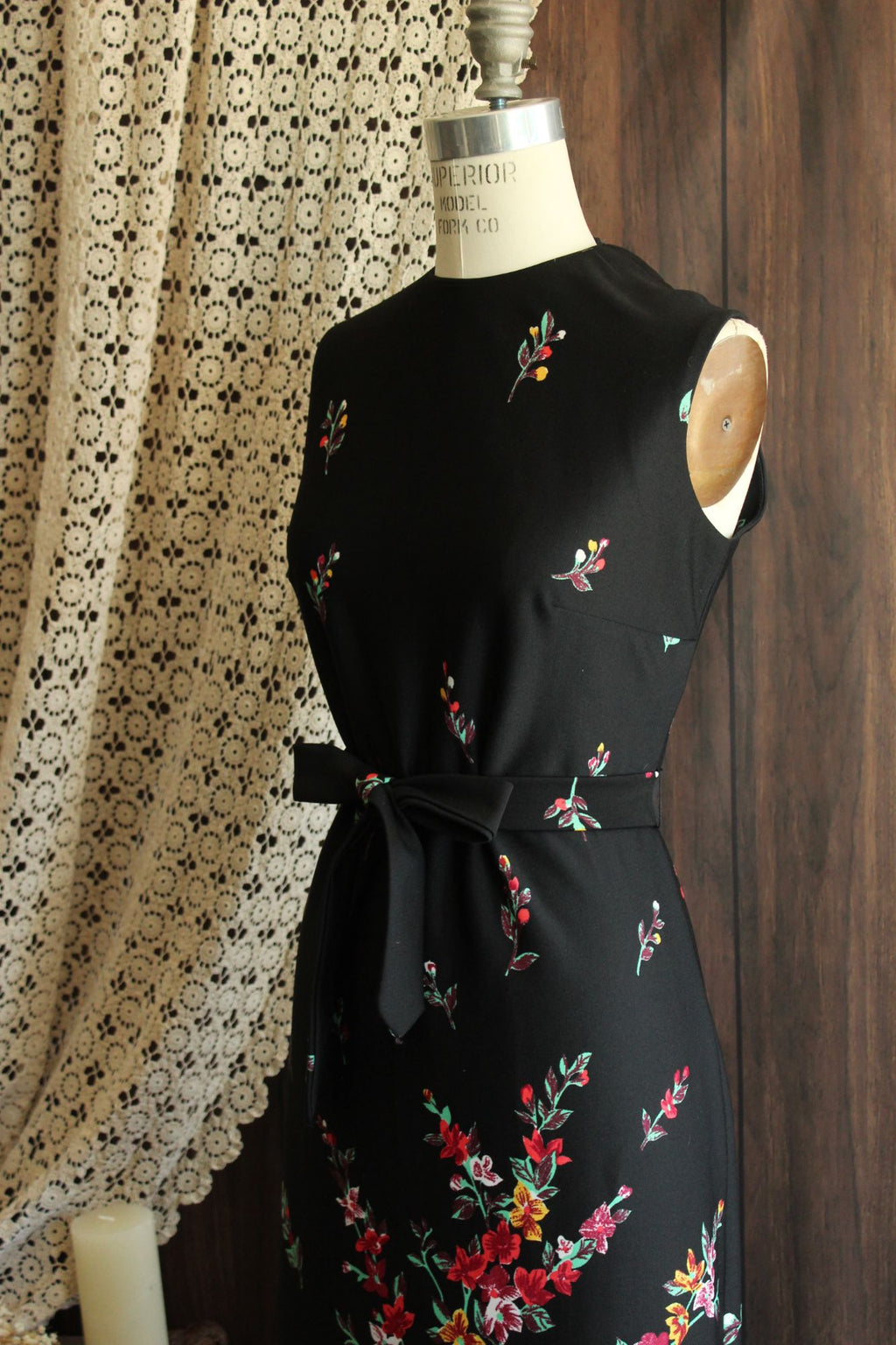 Vintage 1970s Lady Carol Black Floral Print Maxidress