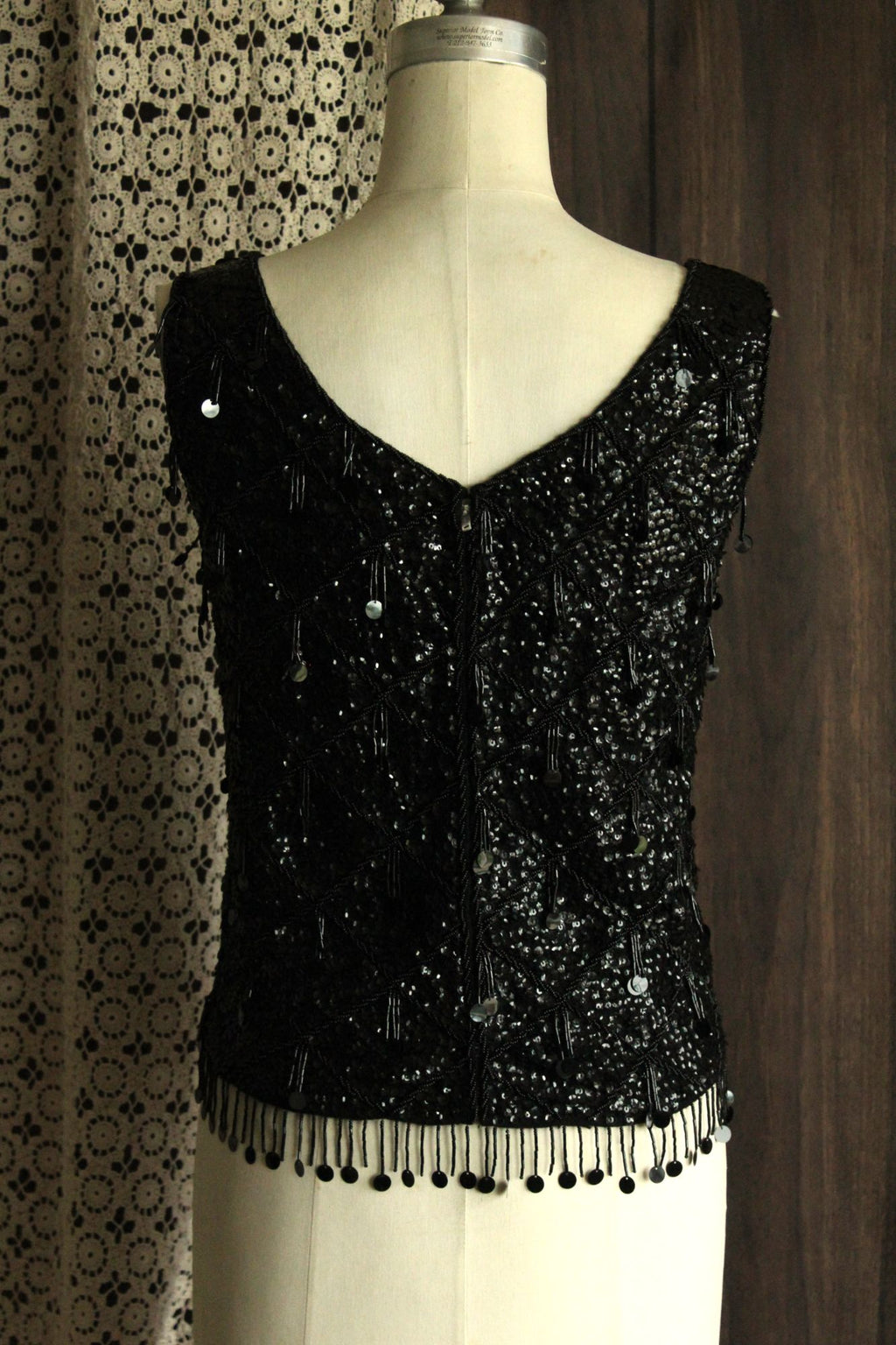 Vintage 1960s Volup Orbach's Black Wool Beaded and Sequined Sweater Shell