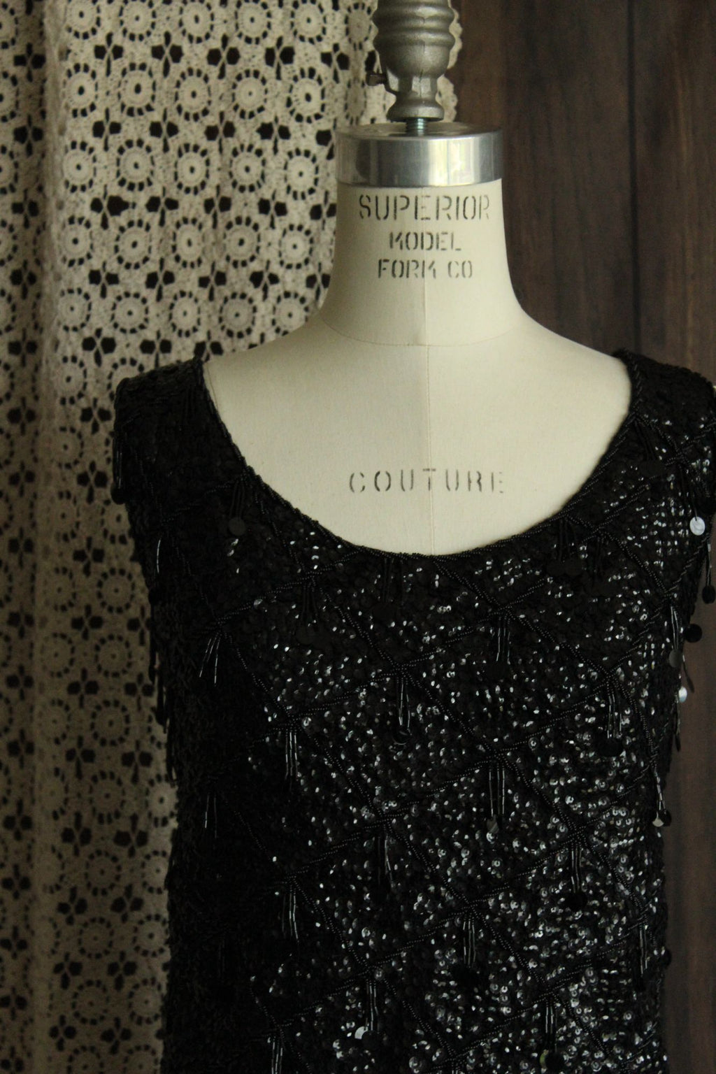 Vintage 1960s Volup Orbach's Black Wool Beaded and Sequined Sweater Shell