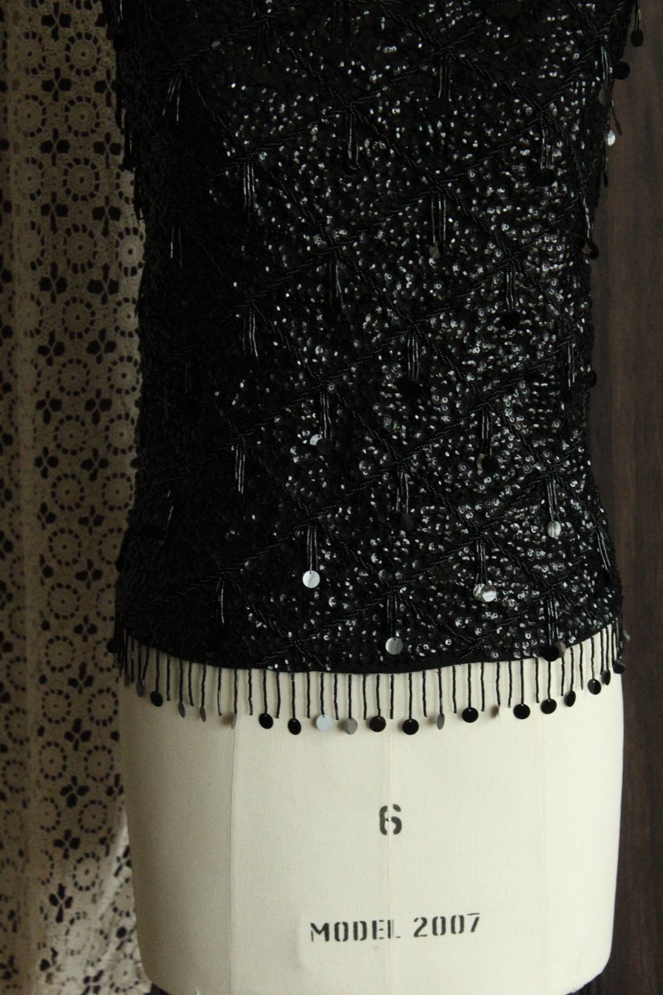 Vintage 1960s Volup Orbach's Black Wool Beaded and Sequined Sweater Shell