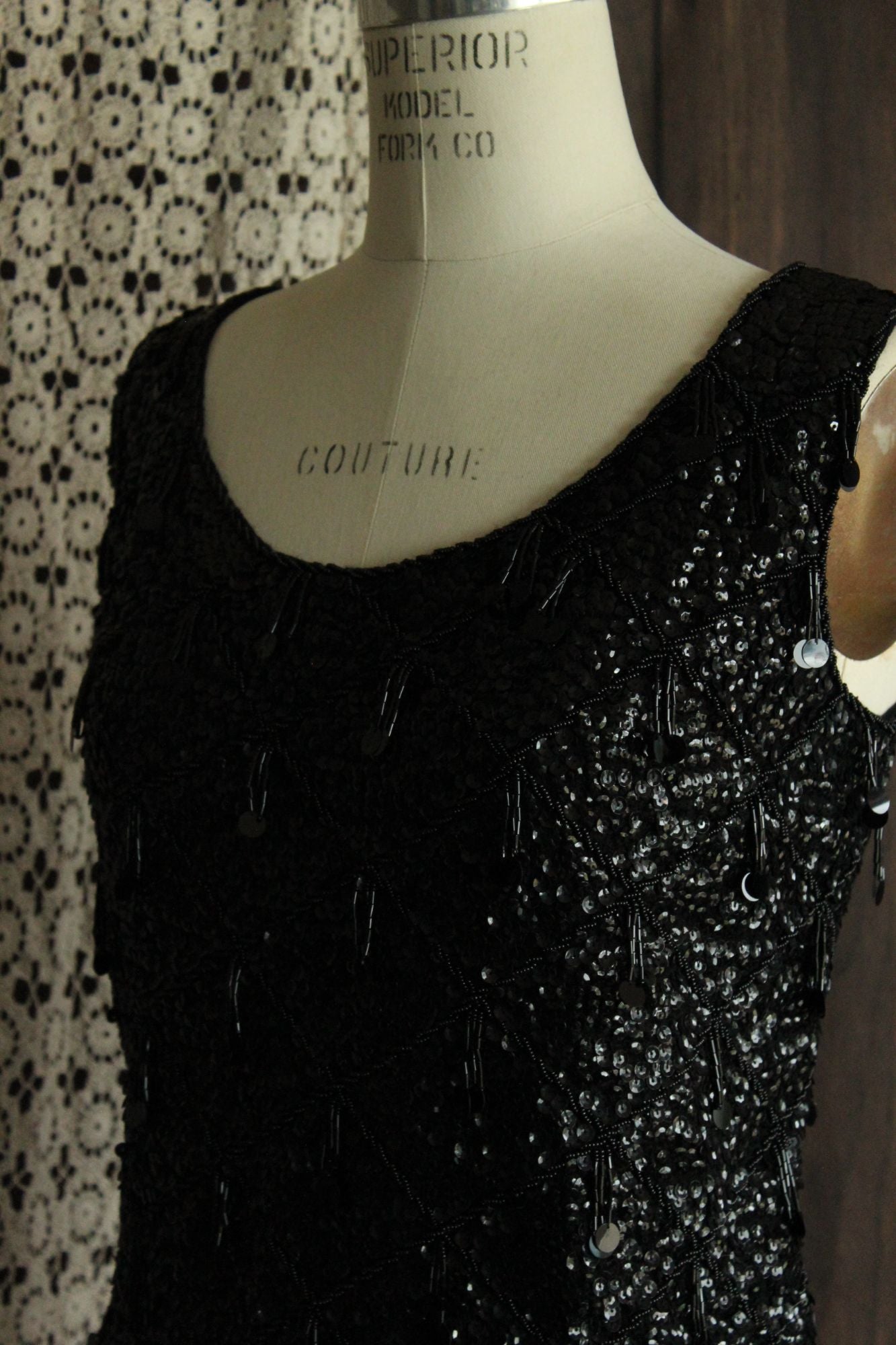 Vintage 1960s Volup Orbach's Black Wool Beaded and Sequined Sweater Shell