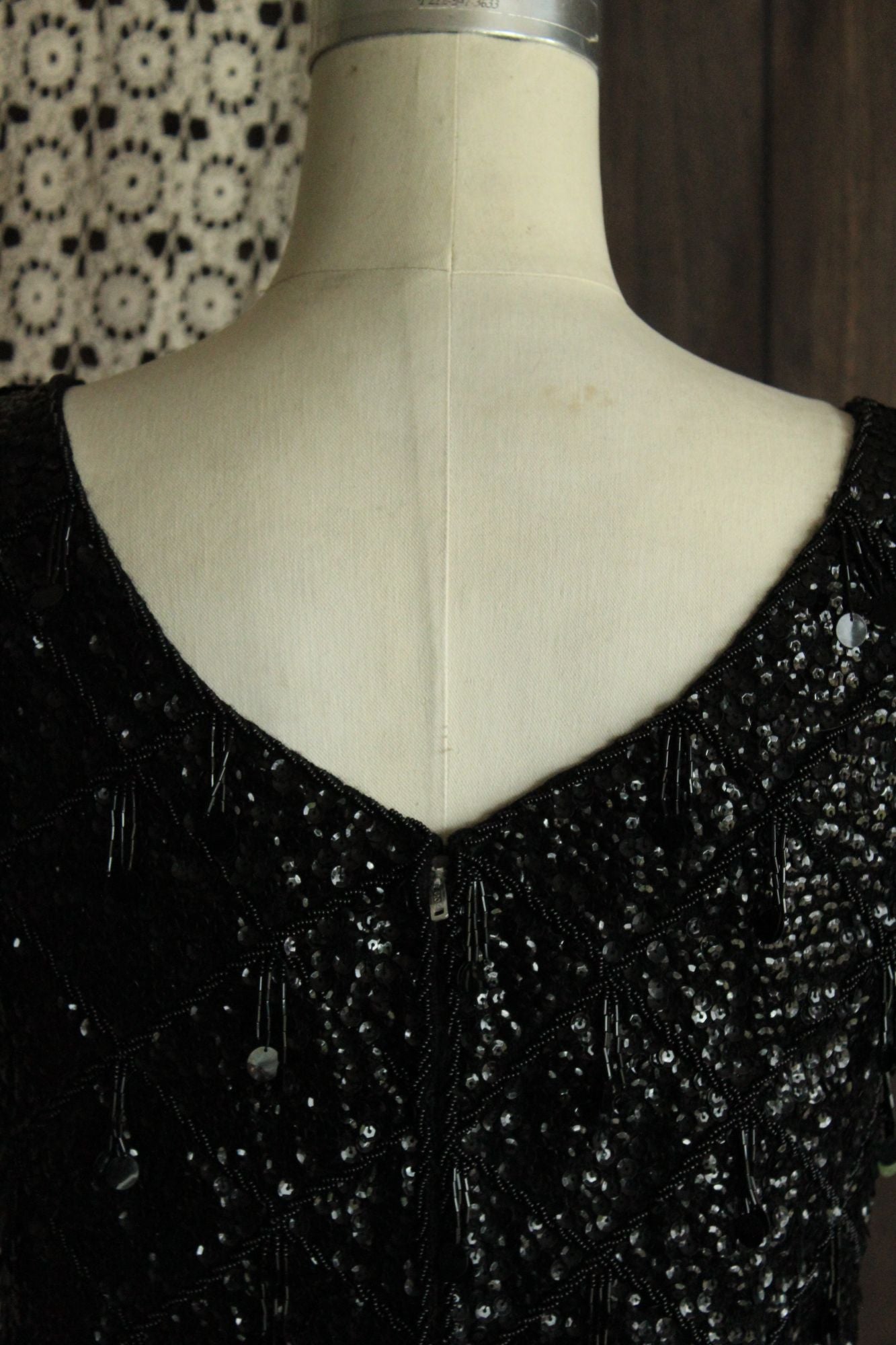 Vintage 1960s Volup Orbach's Black Wool Beaded and Sequined Sweater Shell