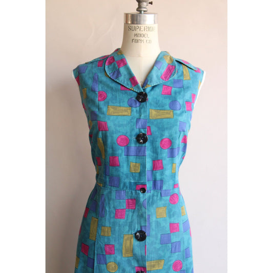 Vintage 1960s Blue Cotton Dress, Plus Size