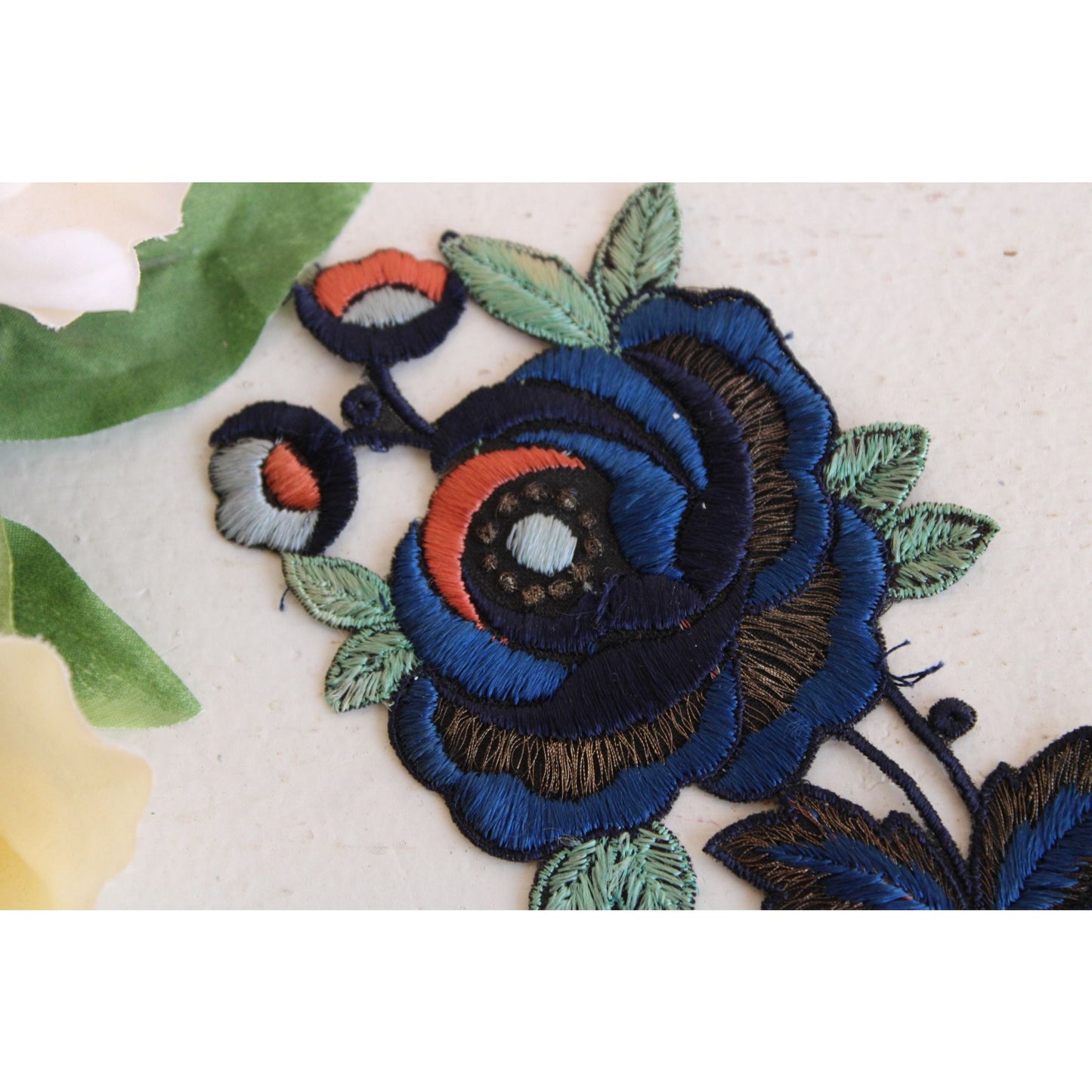 Blue Rose Applique, 5.75" long each. 3" width, Sew On Patch