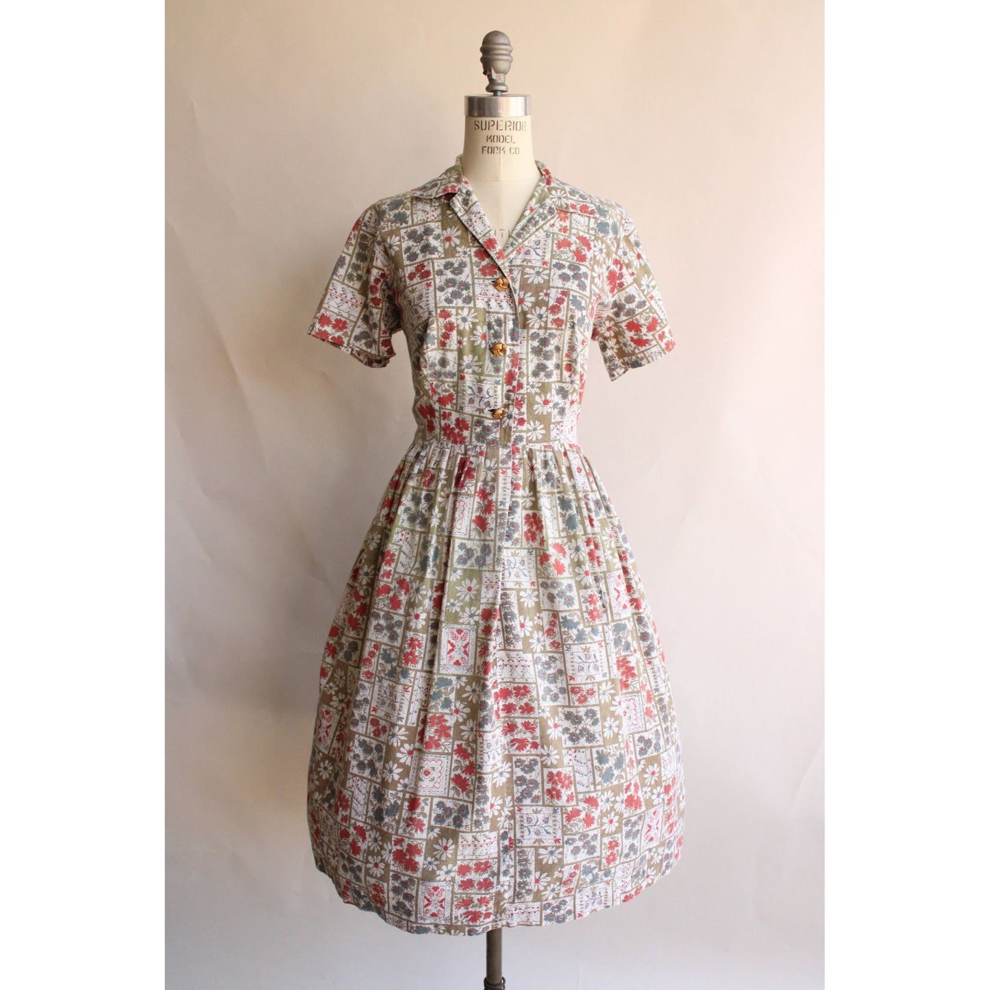 Vintage 1950s 1960s Sears Wildflower Print Cotton Shirtwaist Dress