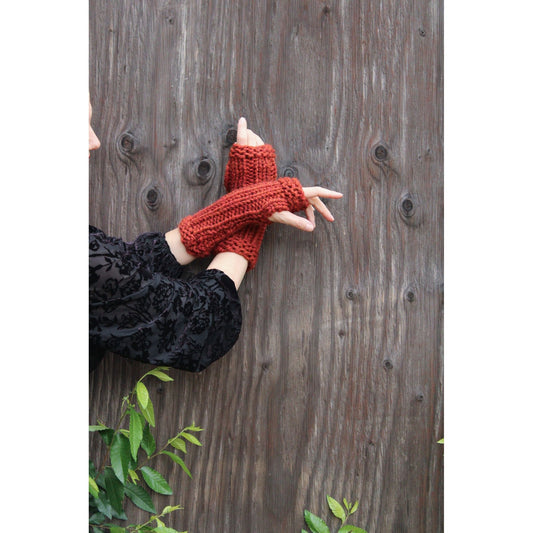 The India Spice Handknit Fingerless Gloves in Chunky Rust Red