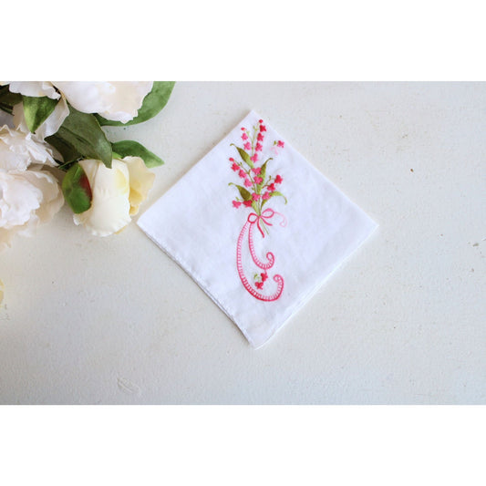 Vintage 1950s White Linen With Pink Embroidered Flowers