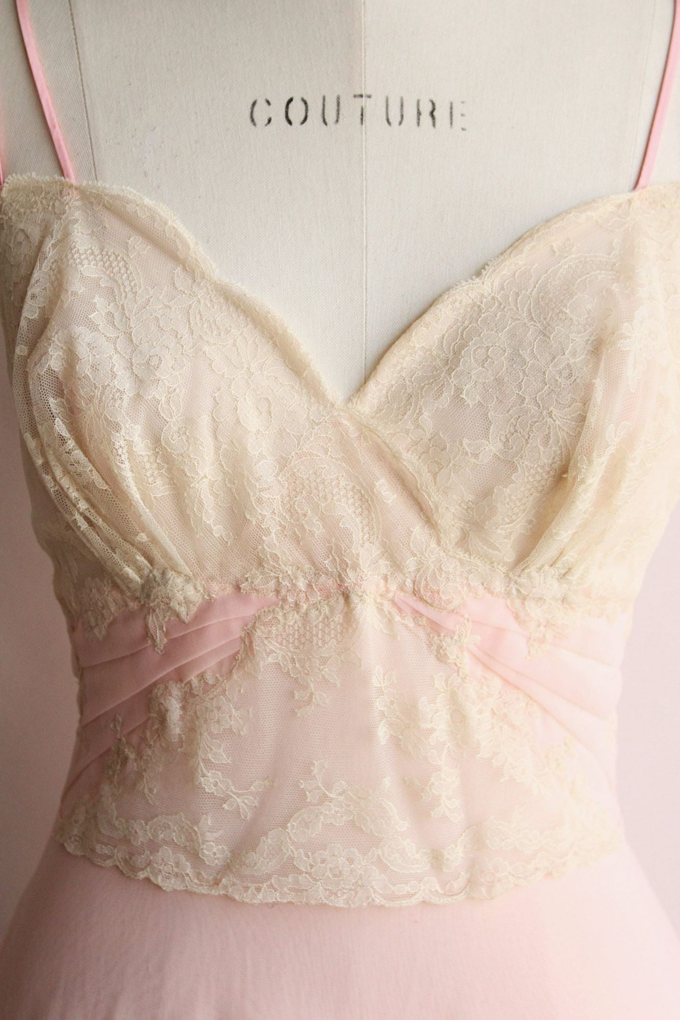 Vintage 1950s 1960s Saks Fifth Avenue Pink Nylon with Lace Trim Nightgown