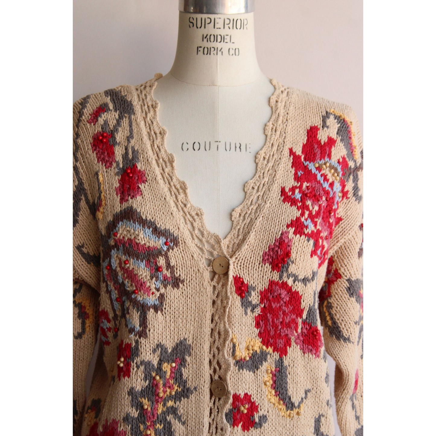 Vintage 1990s Cardigan Sweater by Susan Bristol Beige