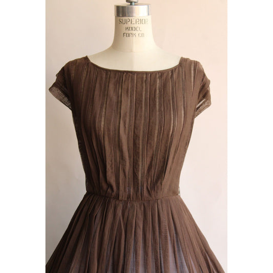 Vintage 1950s R&K Originals Fit and Flare Brown Cotton Sundress