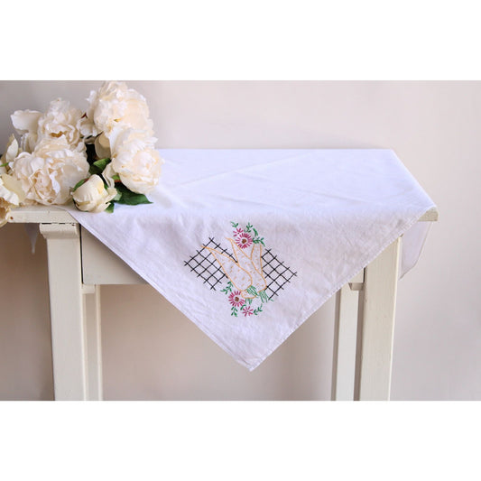 Vintage 1950s Tablecloth with Embroidered Carrot
