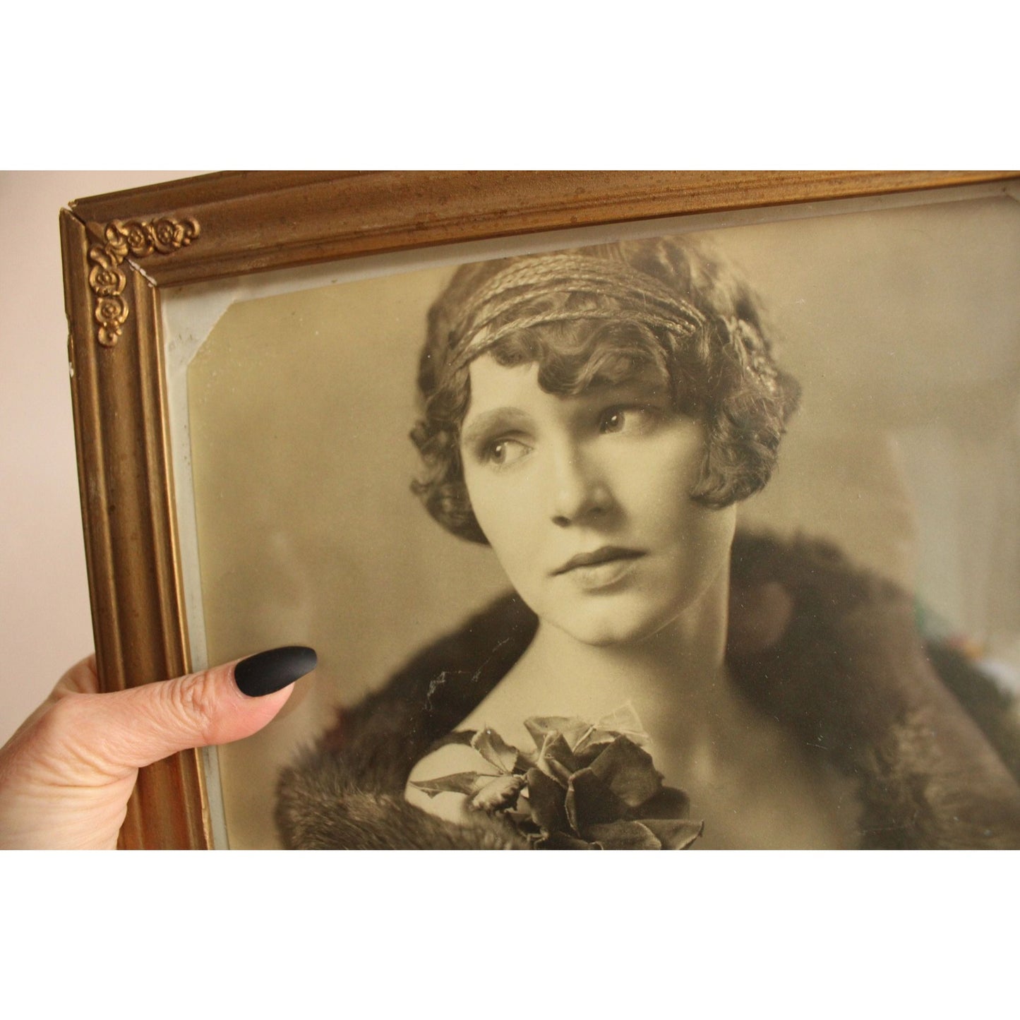 Vintage 1920s Flapper Girl Photo In Gold Frame
