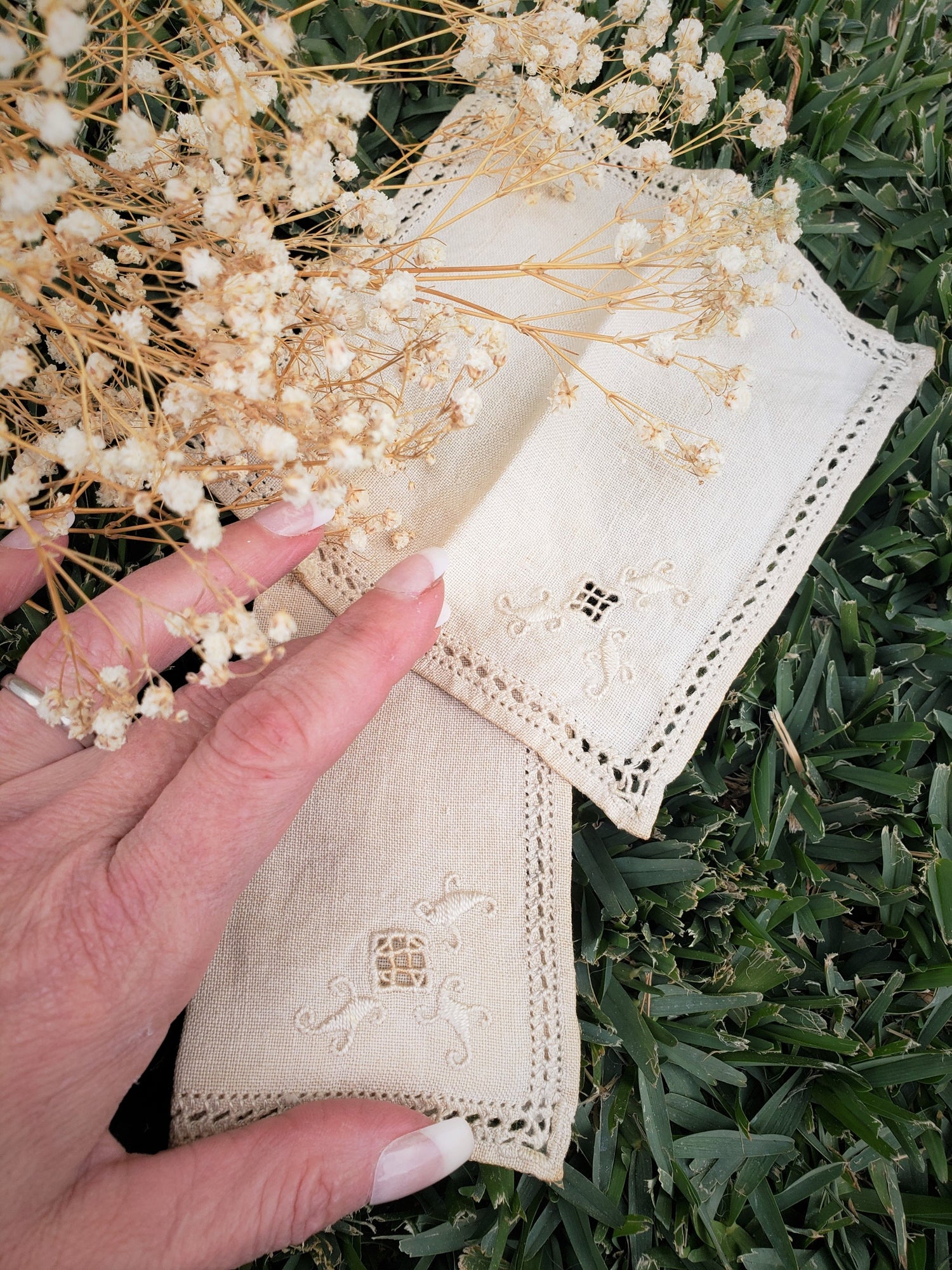 Copy of Set of Two Hand Plant Dyed Vintage Napkins in Dusty Ivory