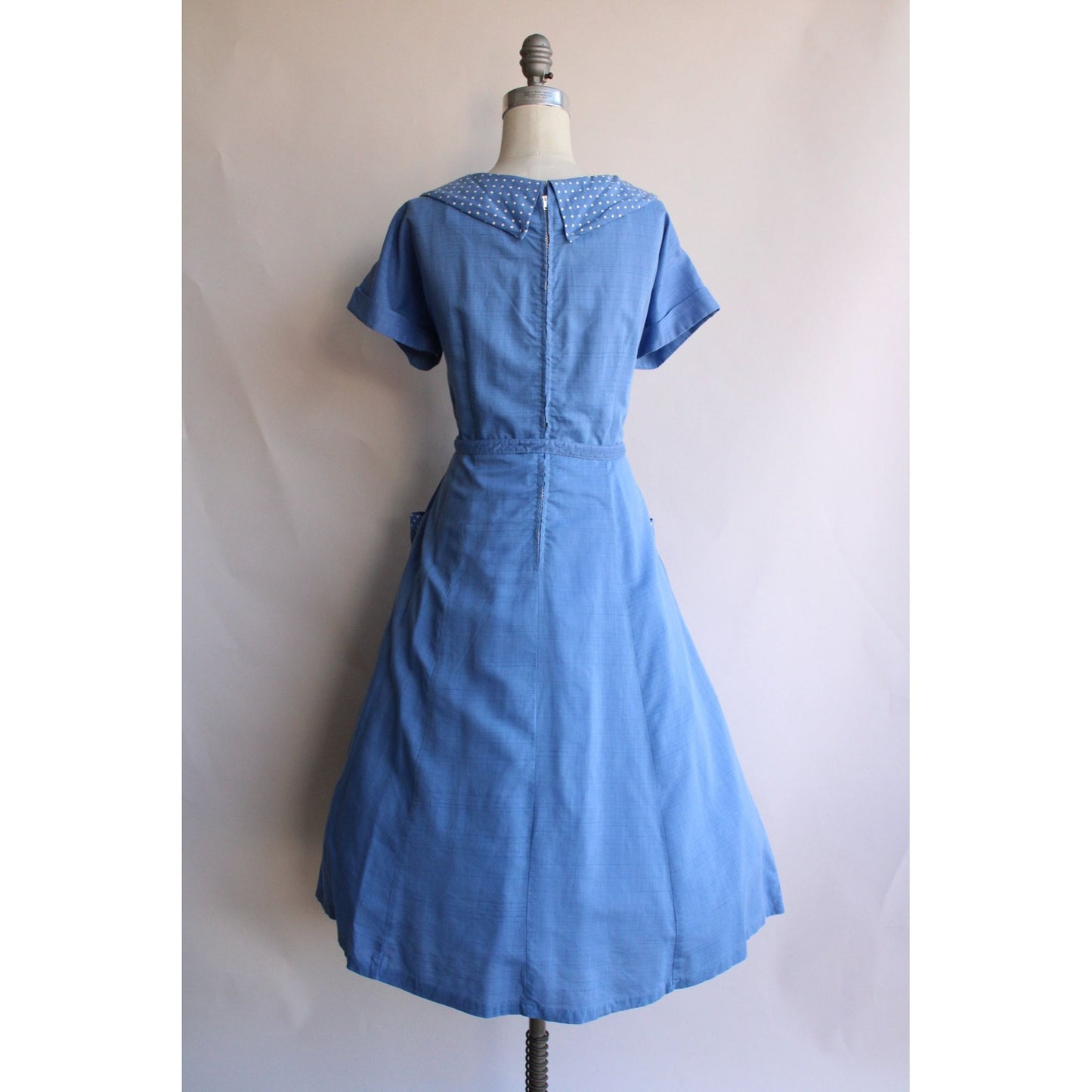 Vintage 1950s Plus Size Sky Blue Dress with Pockets and Belt
