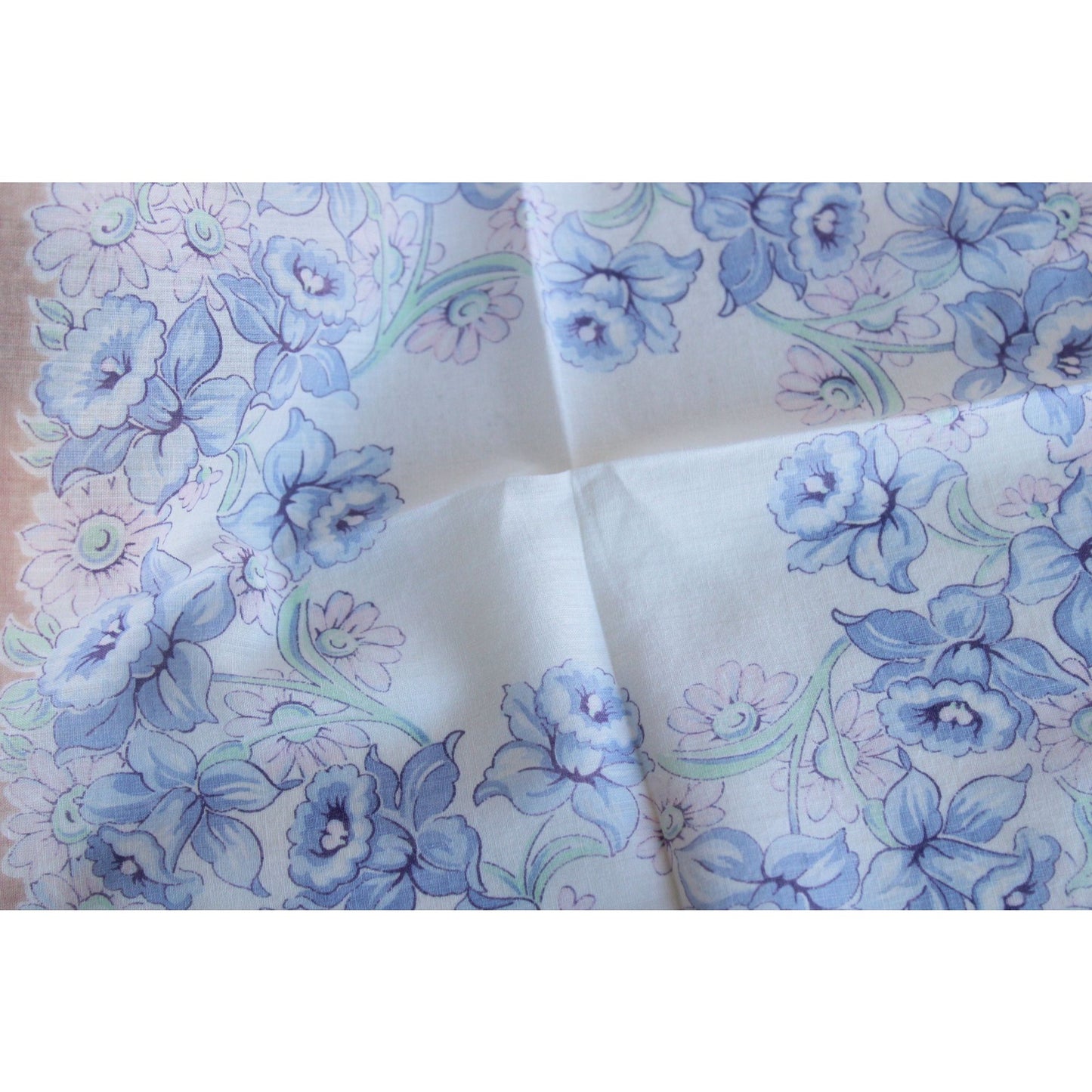 Vintage Blue and Brown Flower Print Cotton Hanky
