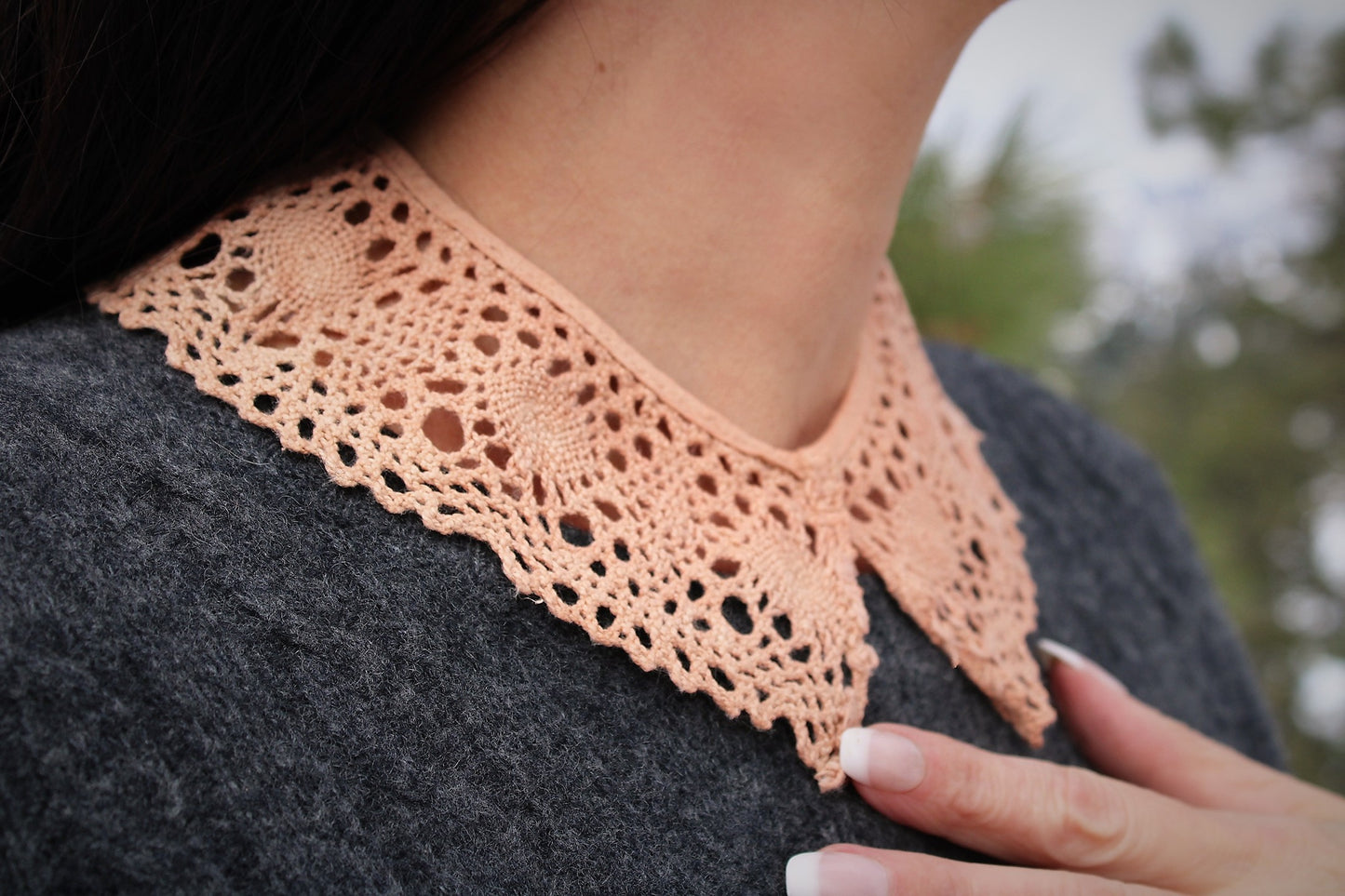 Vintage Crochet Lace Collar Naturally Plant Dyed Dusty Rose Pink 