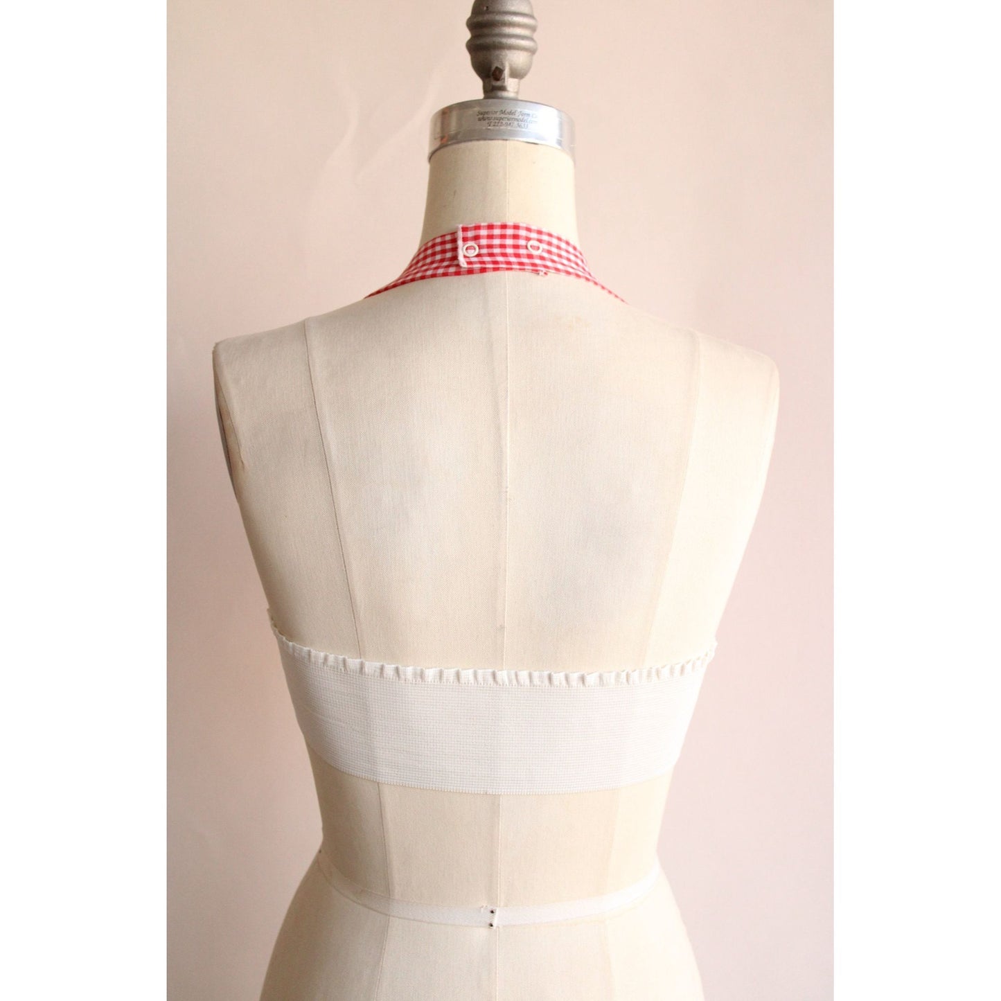 Vintage 1990s 2000s Red and White Gingham Check Halter Bra Top
