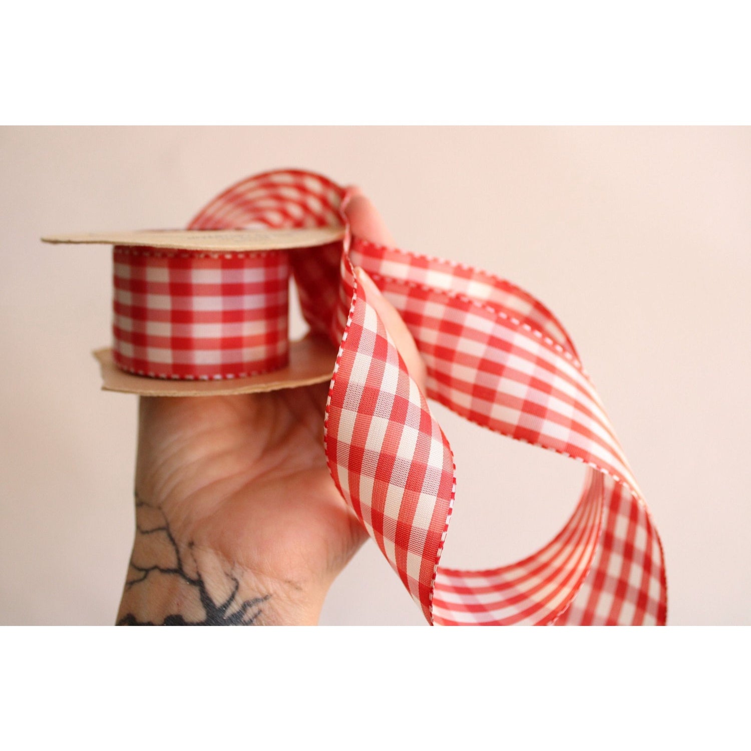 Vintage Red and White Gingham Ribbon Trim 1.5, 2 Yards
