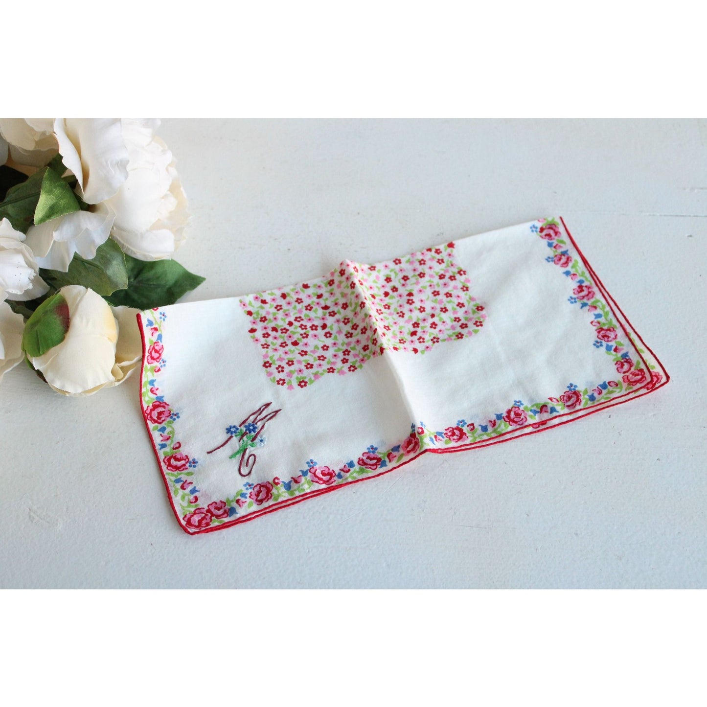 Vintage Cotton  Monogram M  Handkerchief