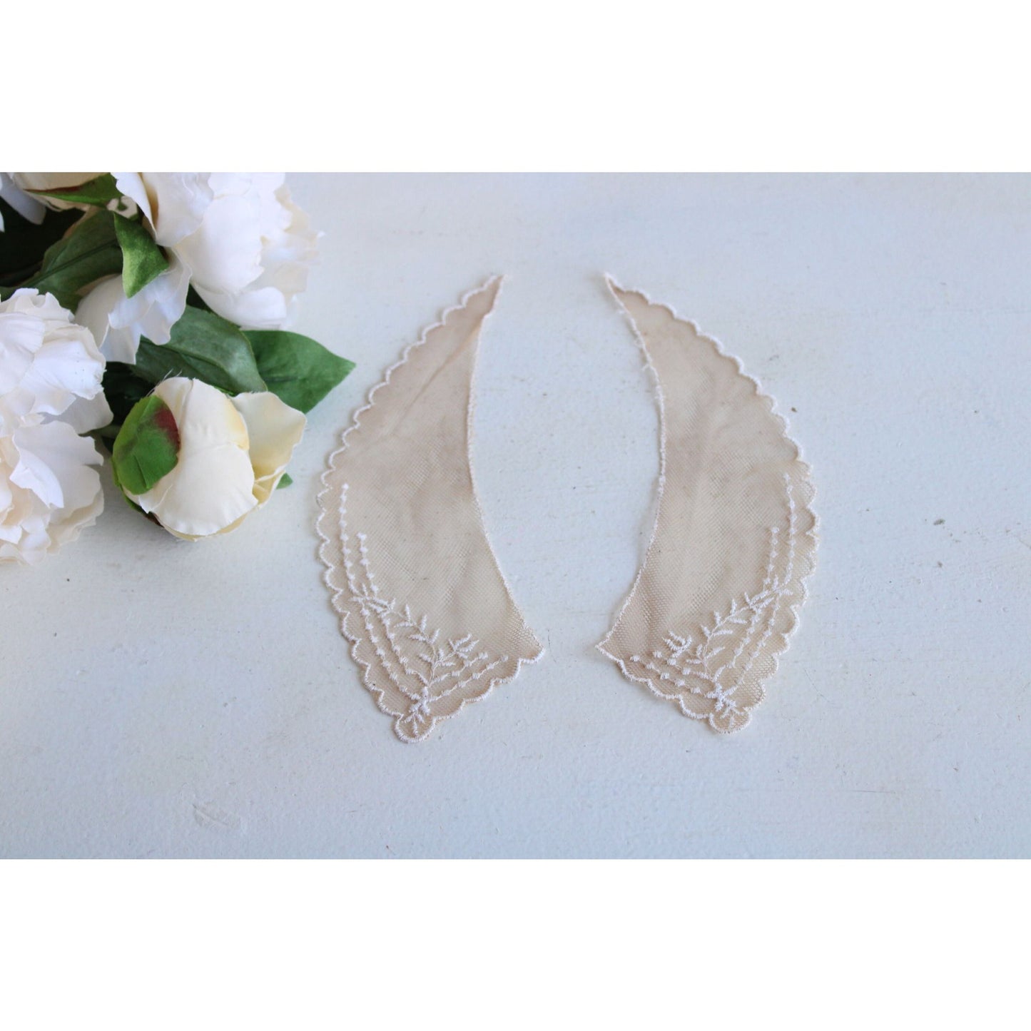 Vintage Pair of 9" Long Ivory Lace Collar Appliques