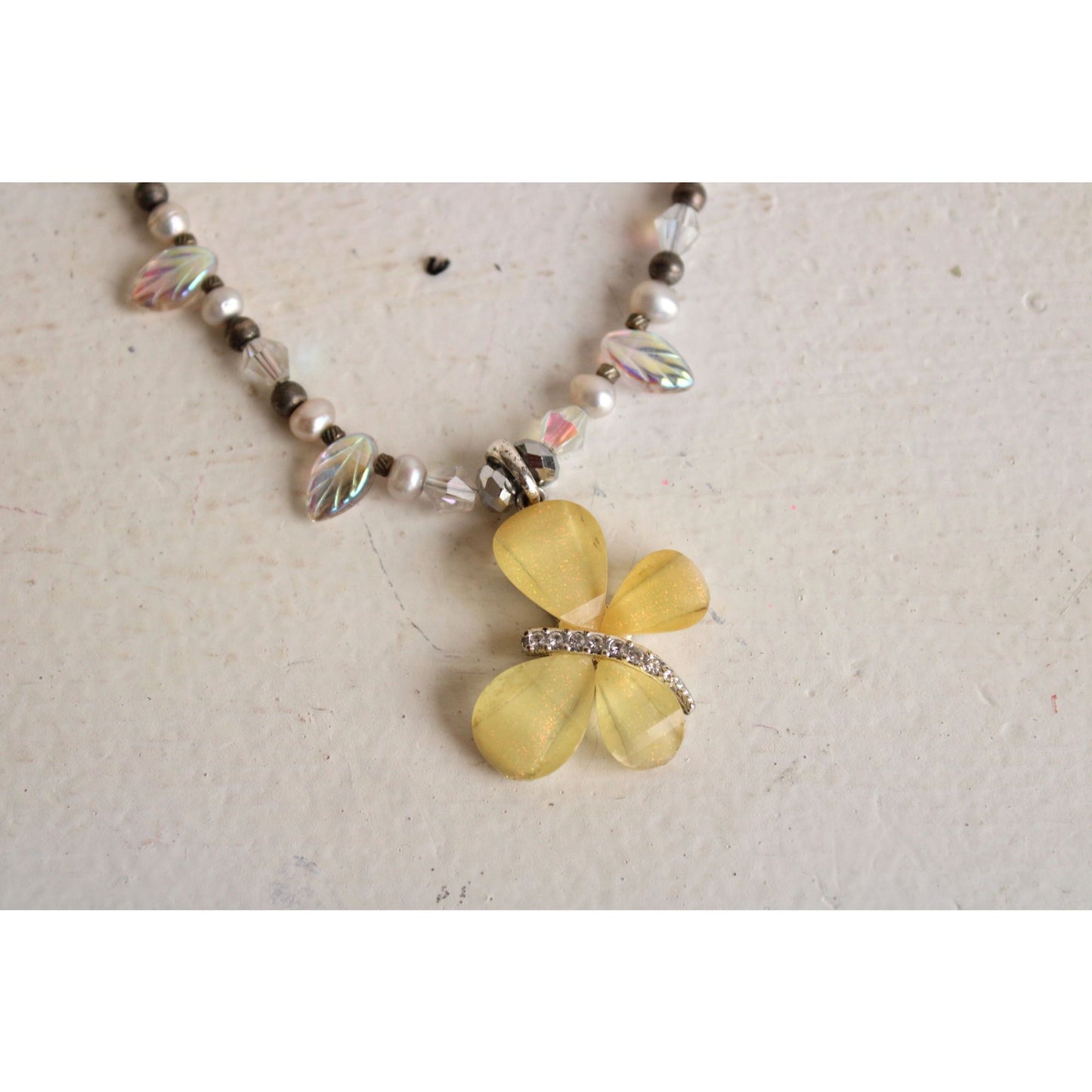 Butterfly Beaded Necklace, Toggle Clasp, Handmade