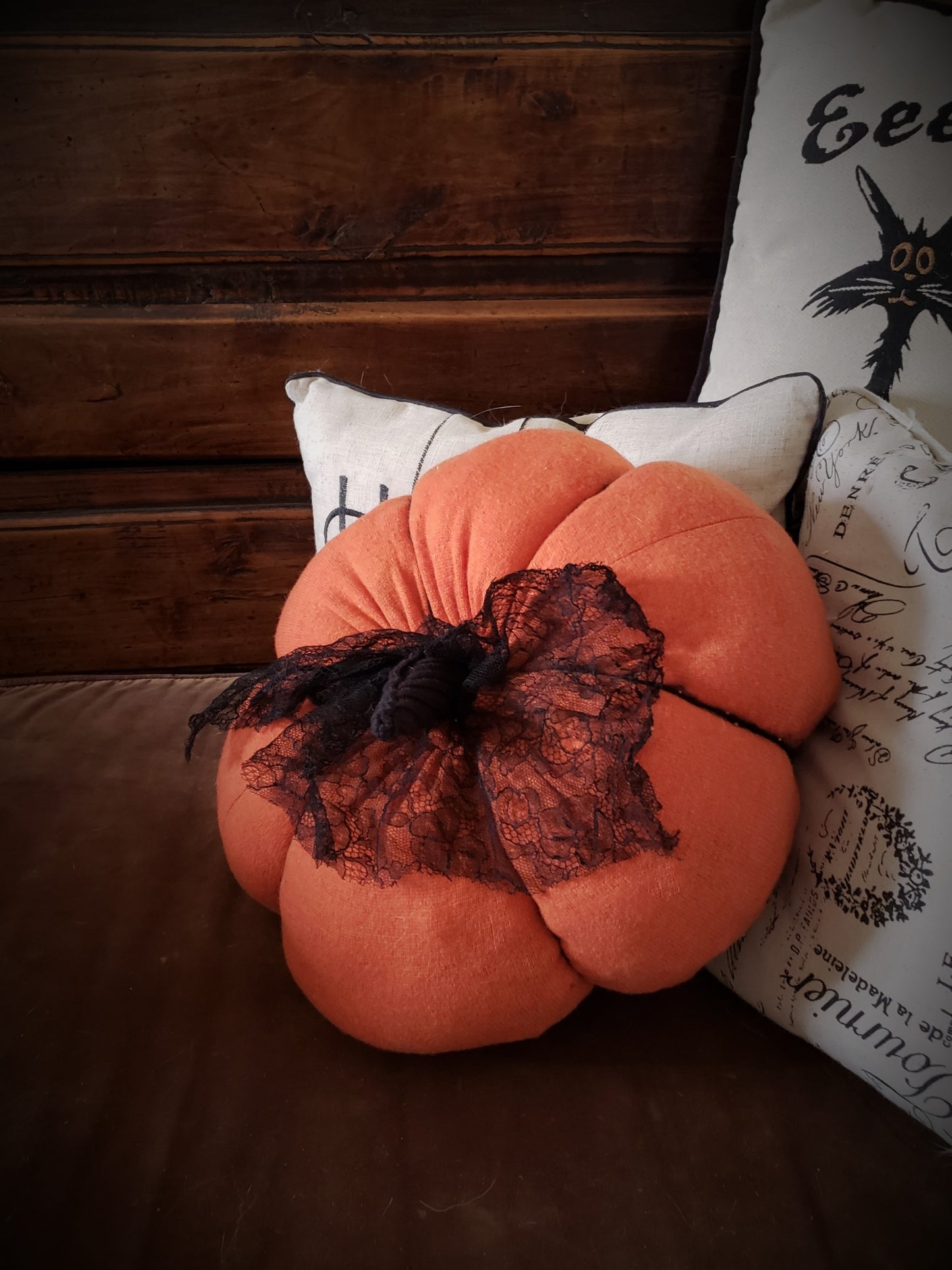 Large Orange Knit Pumpkin Pillow Pouf