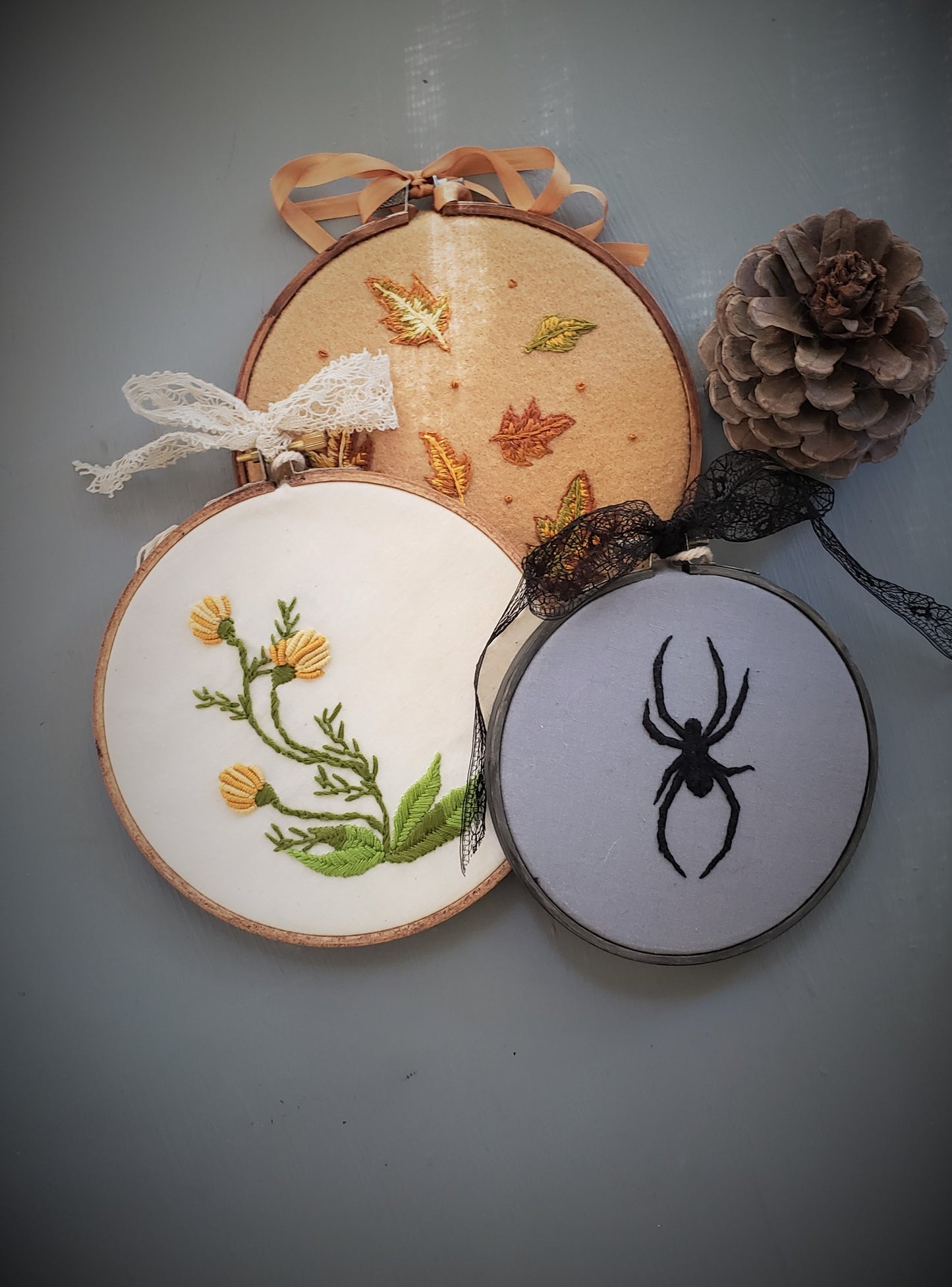 Falling Hand Embroidered Hoop Art