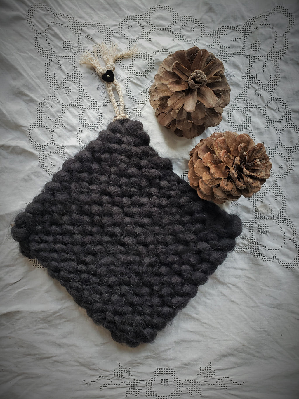 Extra Chunky Handknit Potholder or Trivet in Black