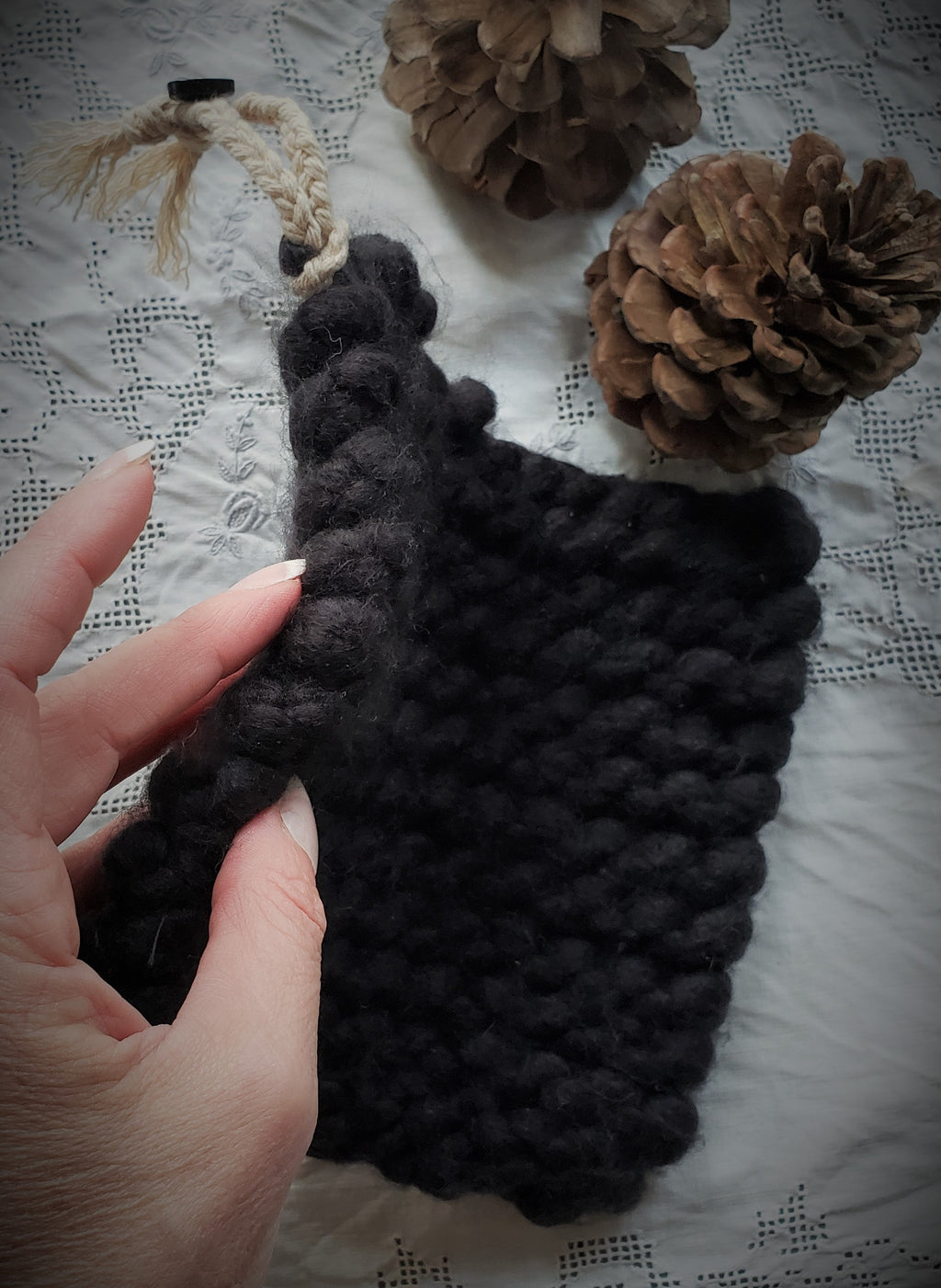 Extra Chunky Handknit Potholder or Trivet in Black
