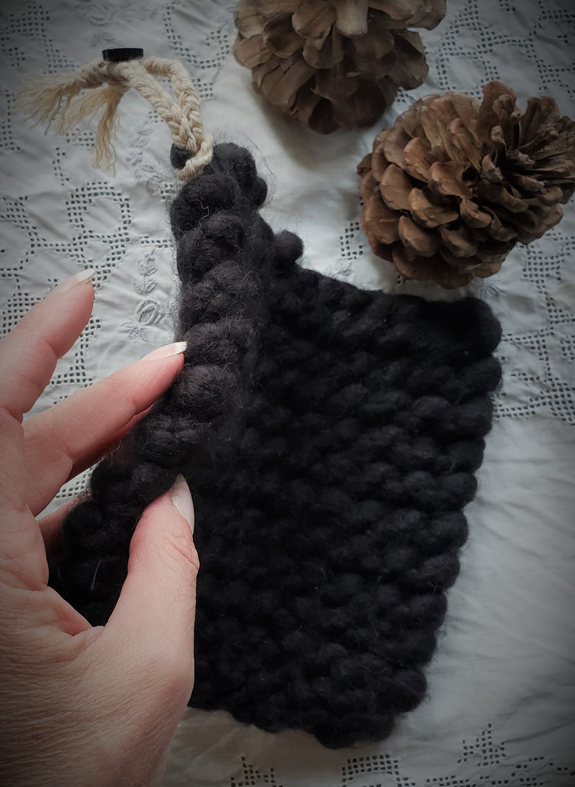 Extra Chunky Handknit Potholder or Trivet in Black