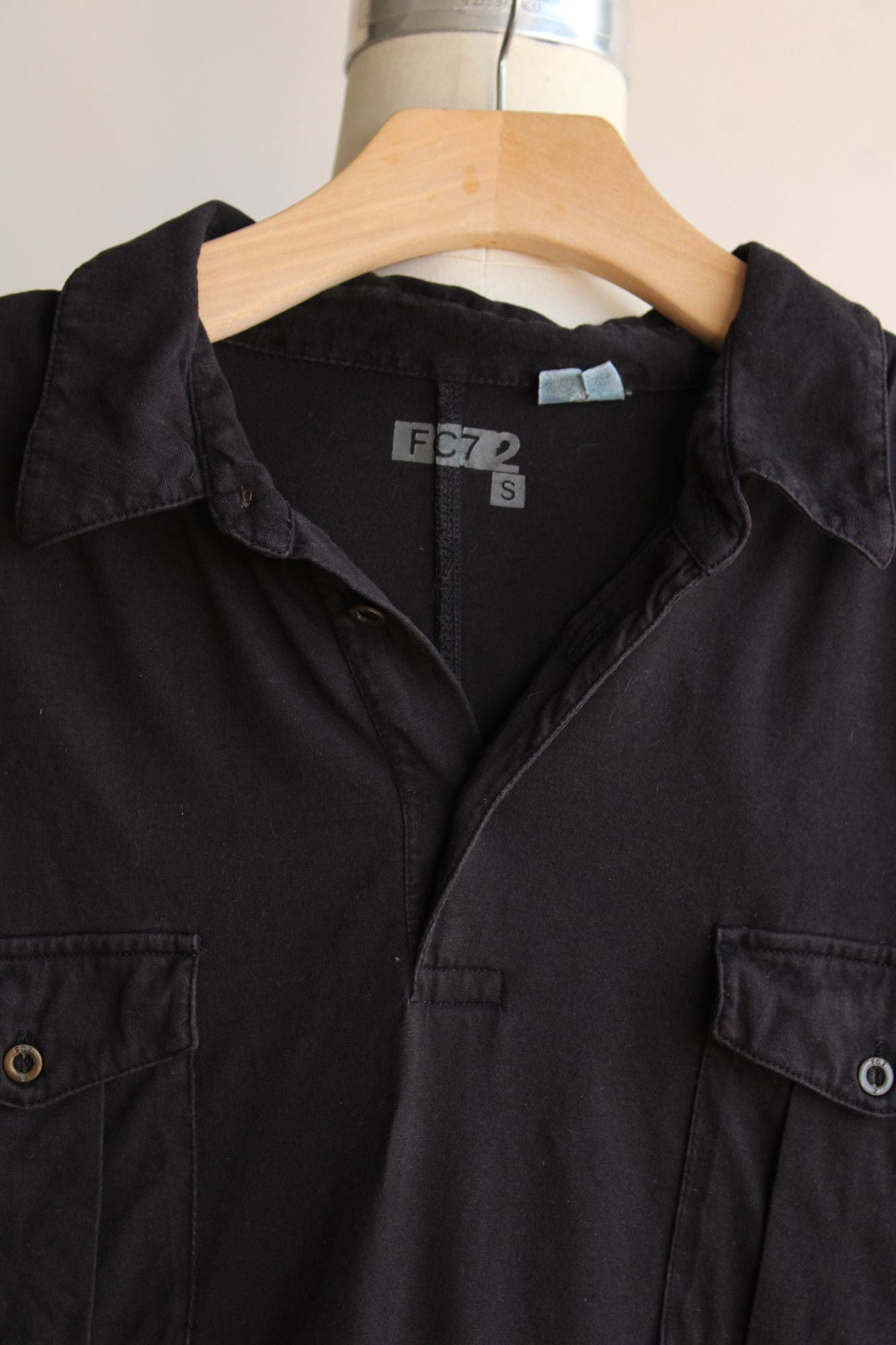 FC7 Mans Shirt, Small, Black Collared, Pockets,  cotton