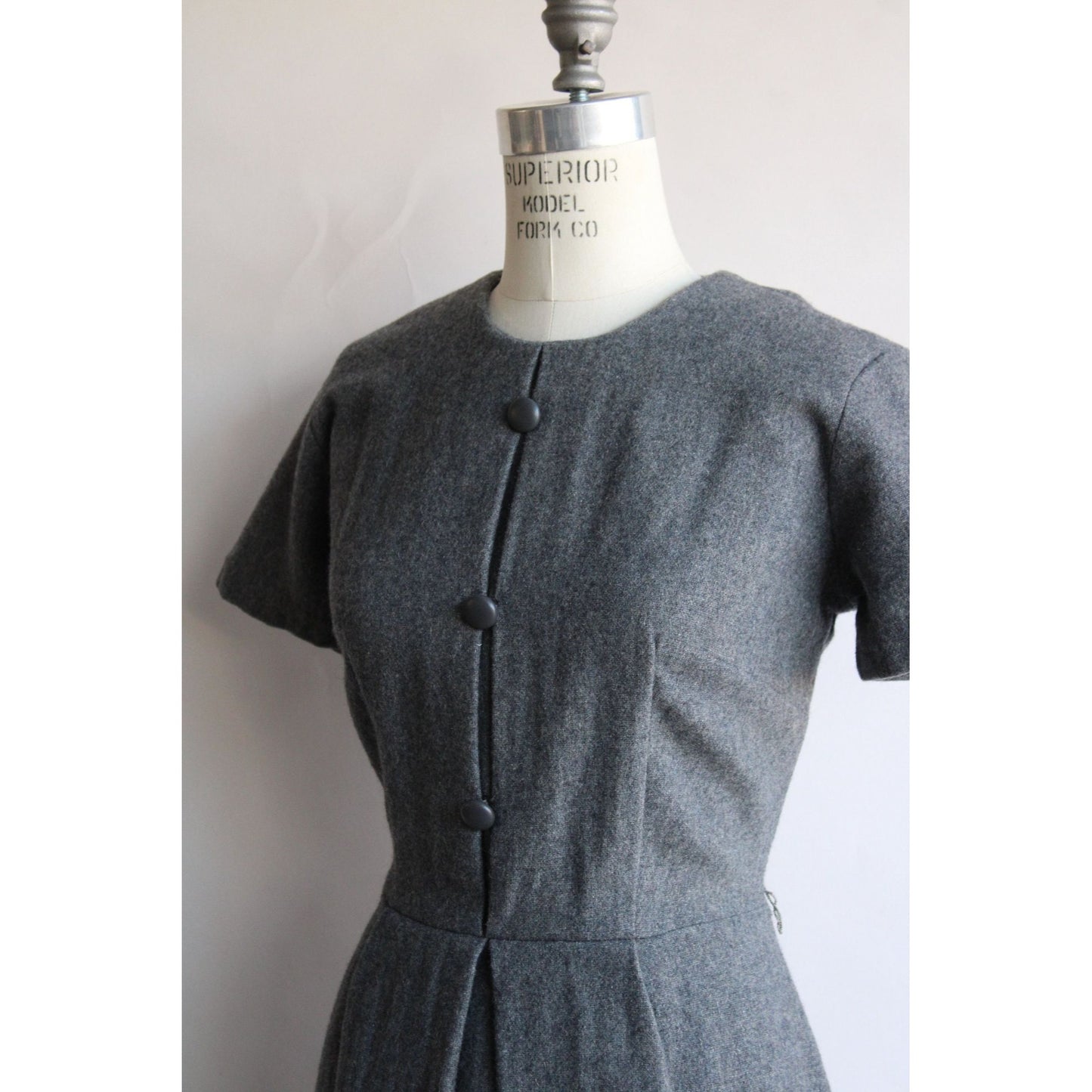 Vintage 1960s Gray Wool Fit and Flare Dress