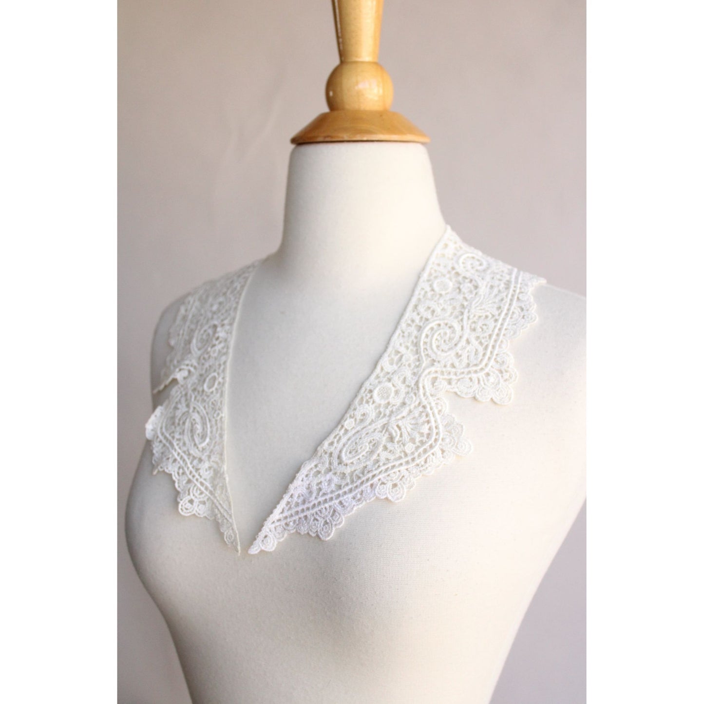 Vintage Pair of 12" Long Collar Ivory Lace Appliques
