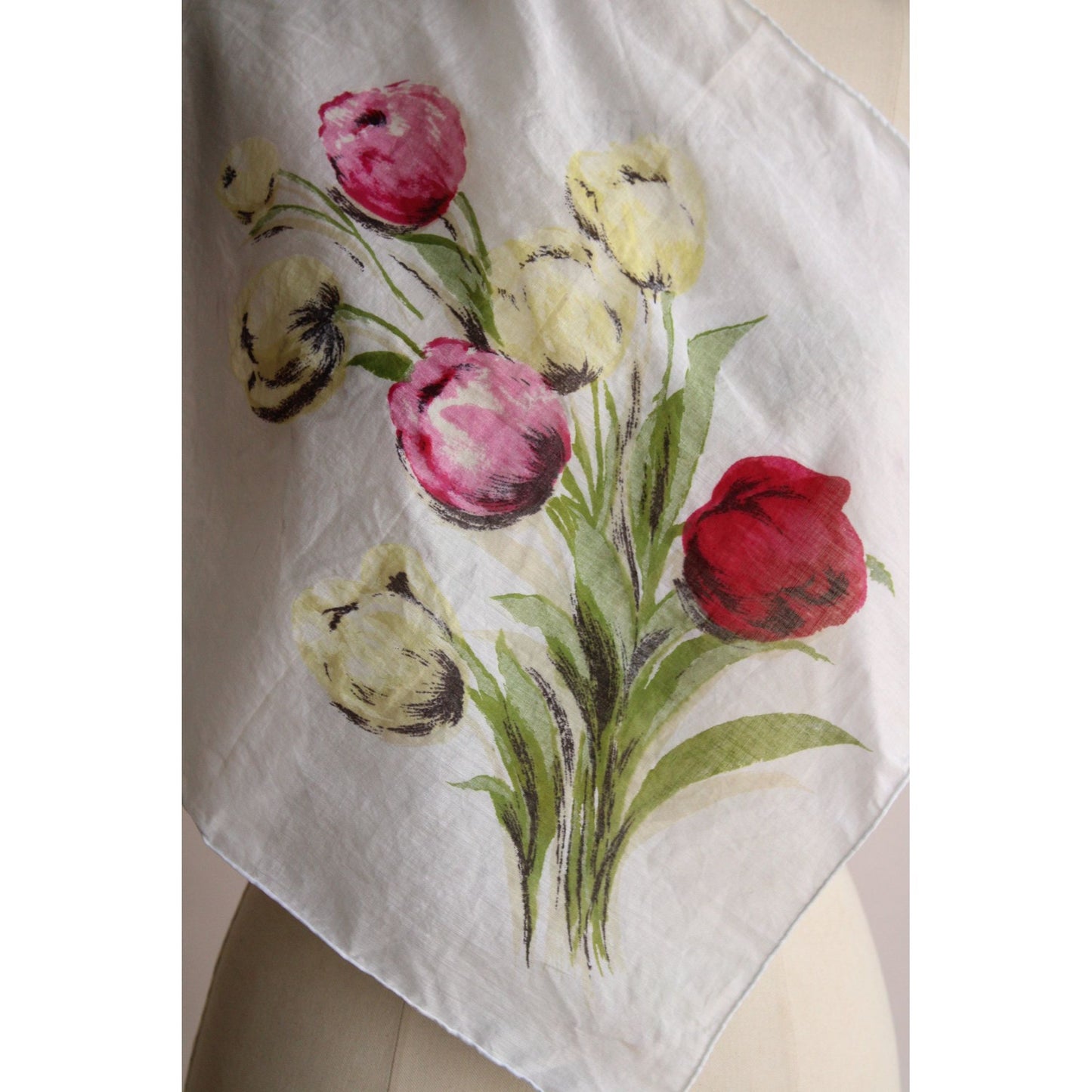 Vintage 1960s Tulip Print Cotton Scarf