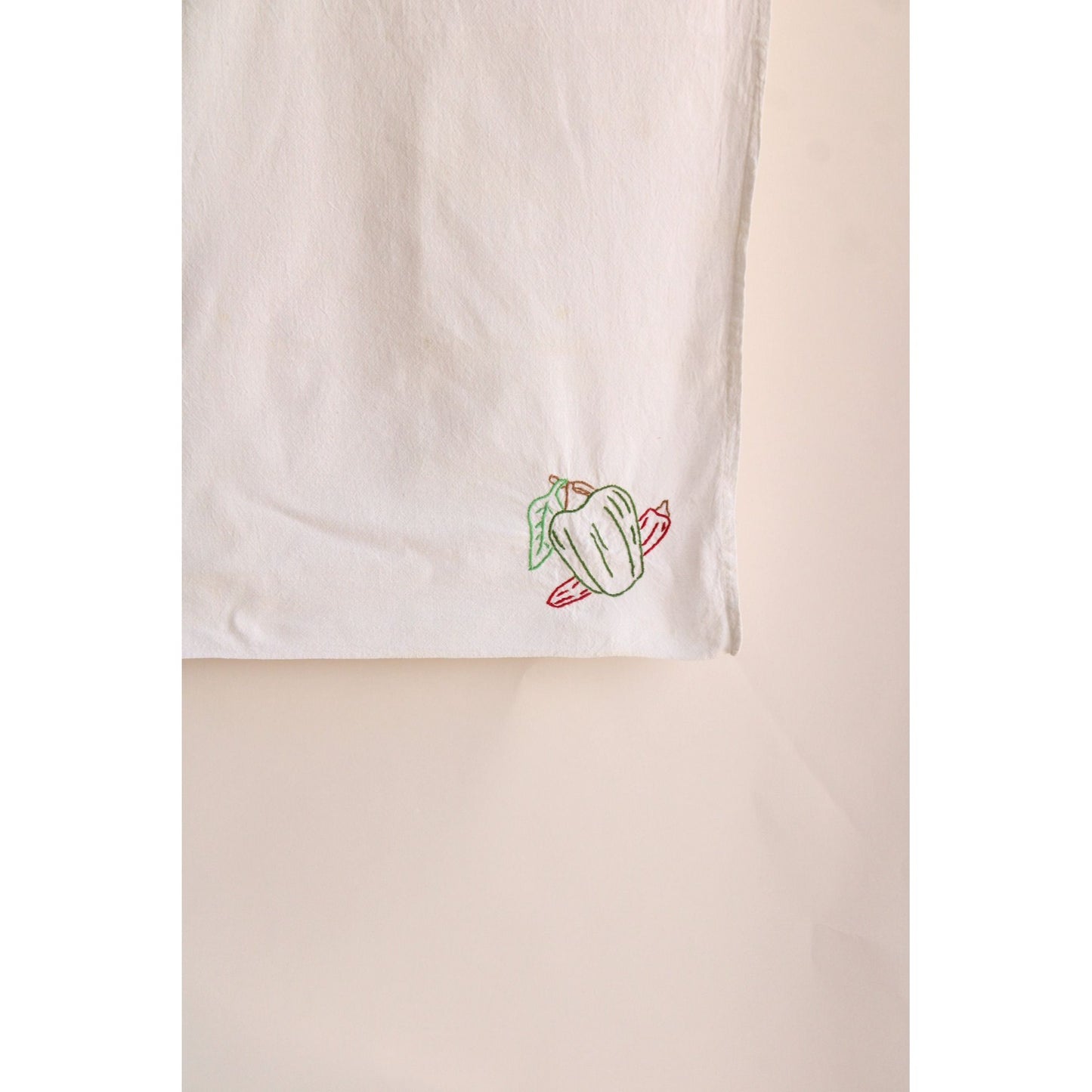 Vintage 1960s White Tablecloth with Apple Embroidery