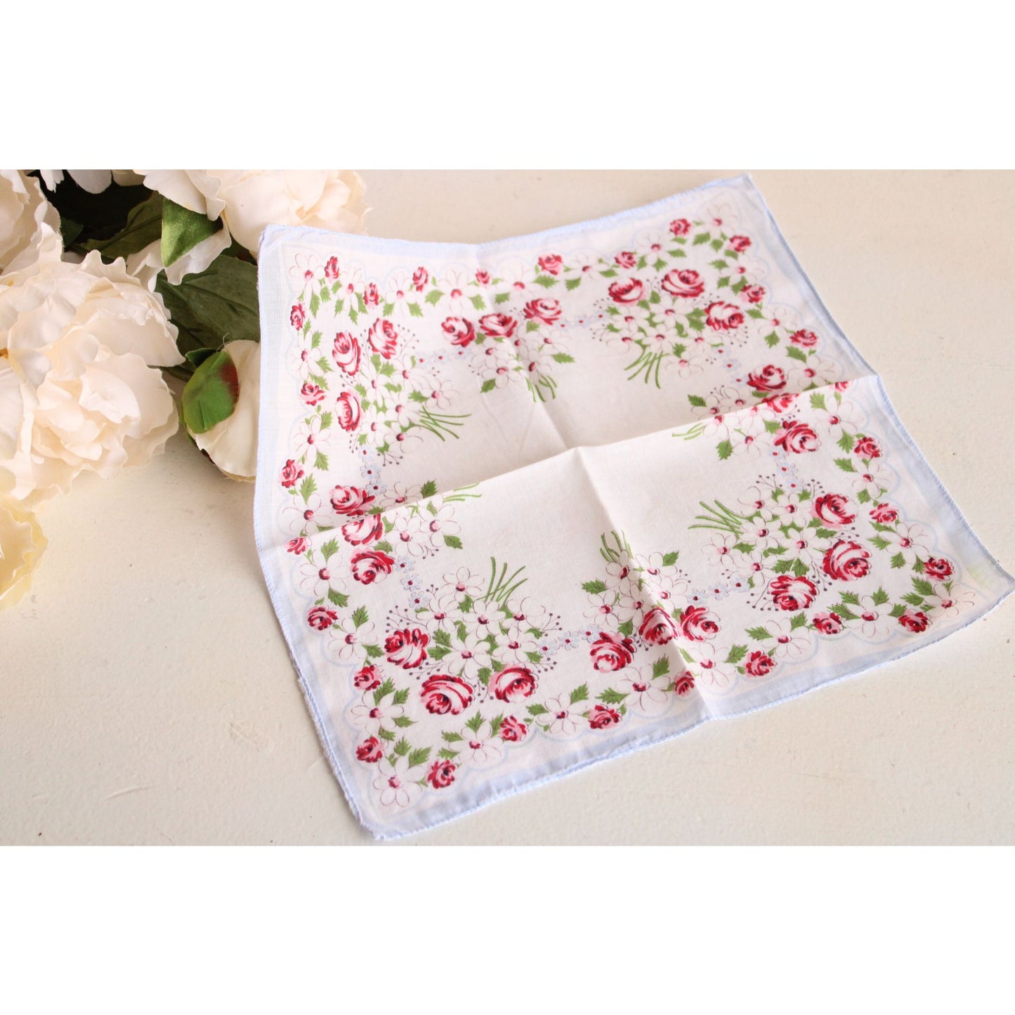 Vintage Floral Print Cotton Handkerchief