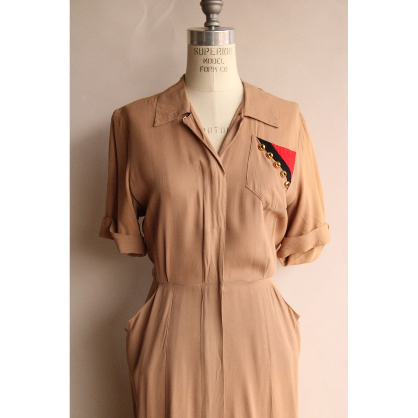 Vintage 1940s Bullocks Californienne Day Dress With Military Feel