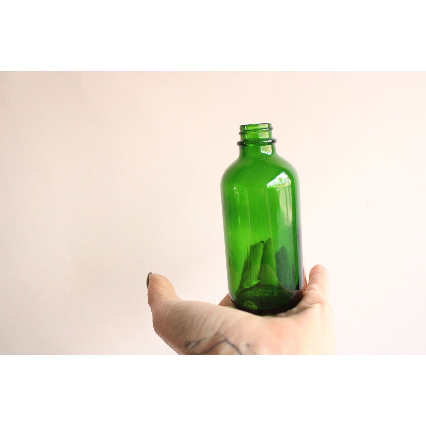 Green Glass Bottle, 4 Ounce, No Lid, One bottle