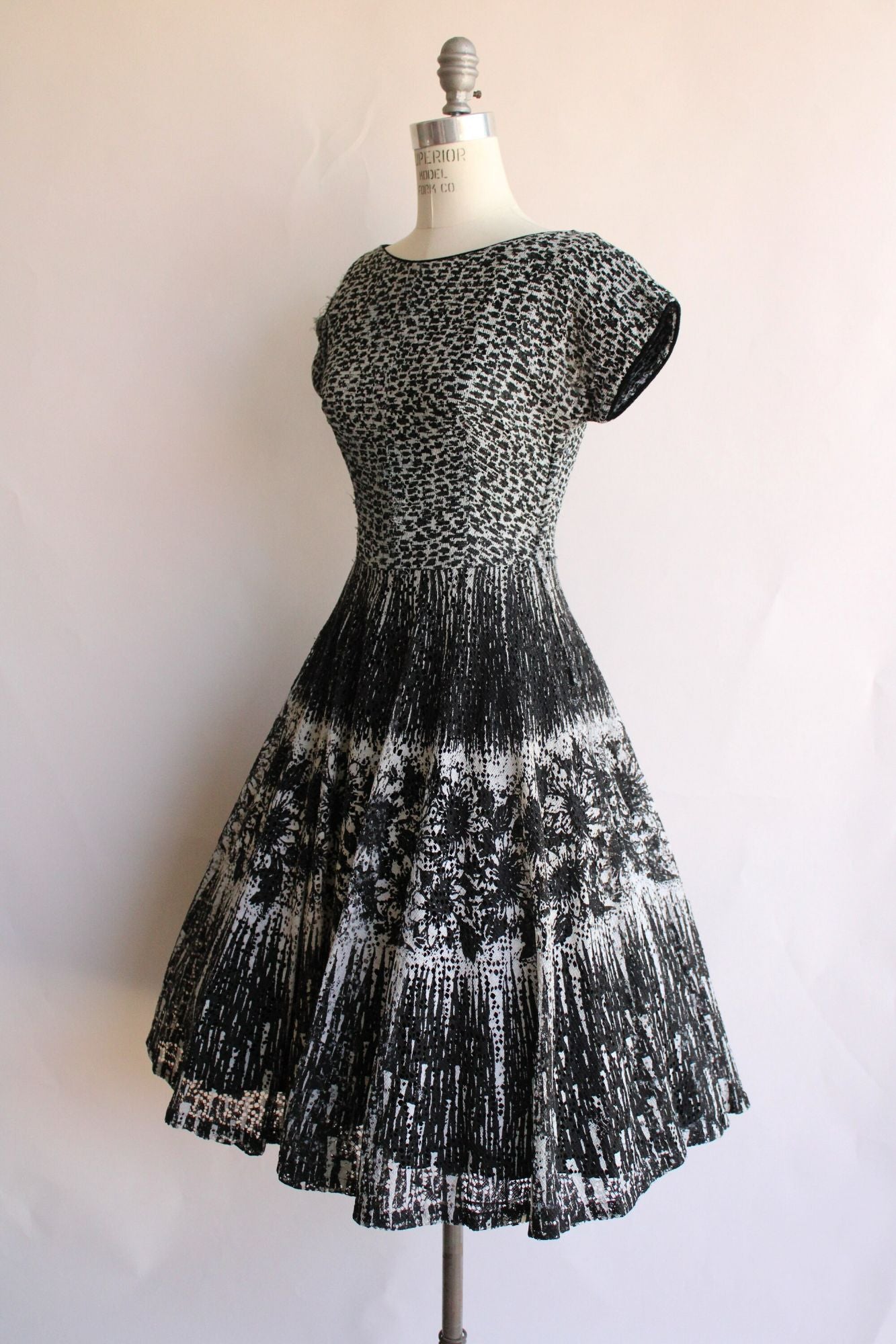 Vintage 1950s Black and White Open Lace Dress