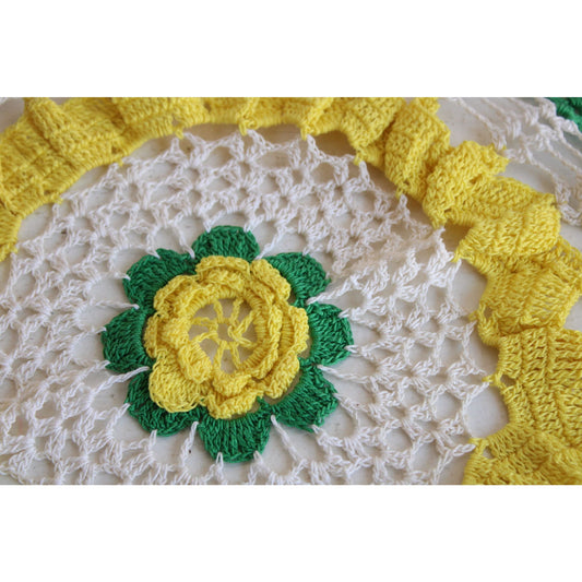 Vintage 1960s Crochet Doily in Yellow, Green and White