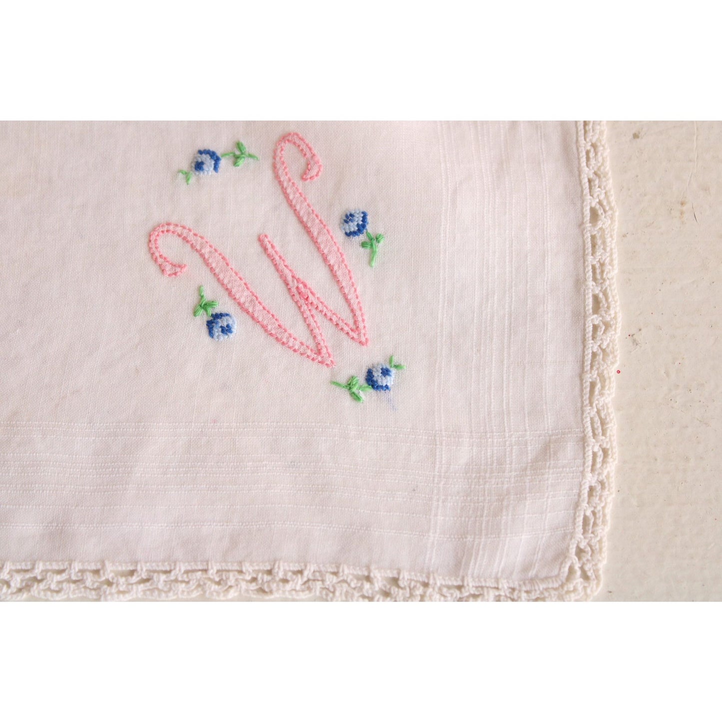 Vintage Handkerchief in White Cotton, Monogrammed with W