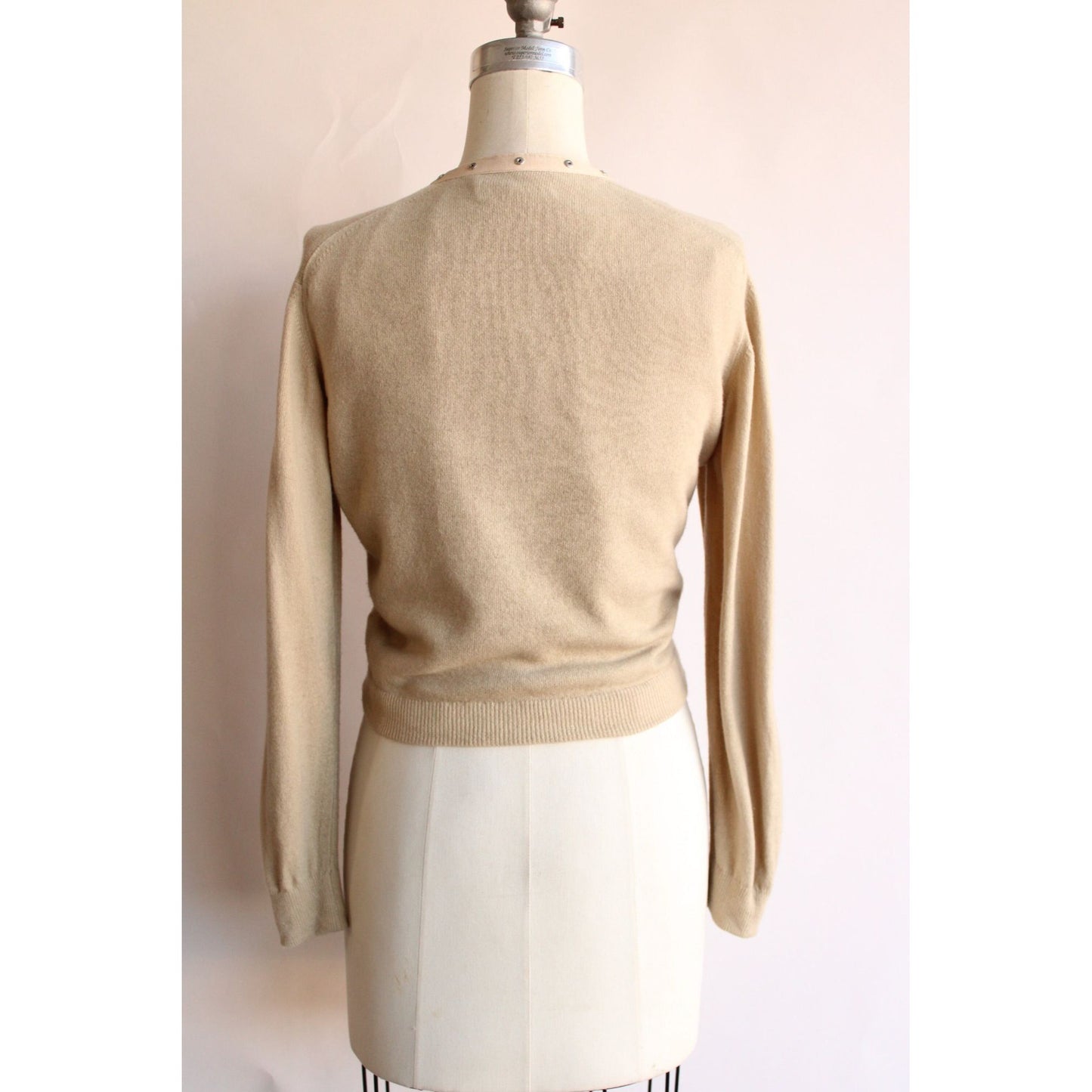 Vintage 1960s Beige Wool Angora Sweater with Rhinestones