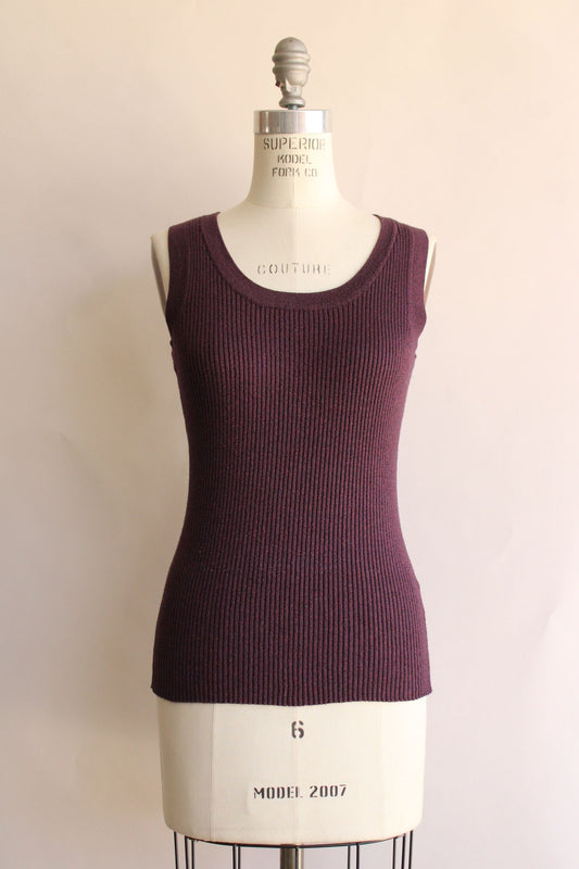Apostrophe Top, purple ribbed glittery sweater top, size M, tank style