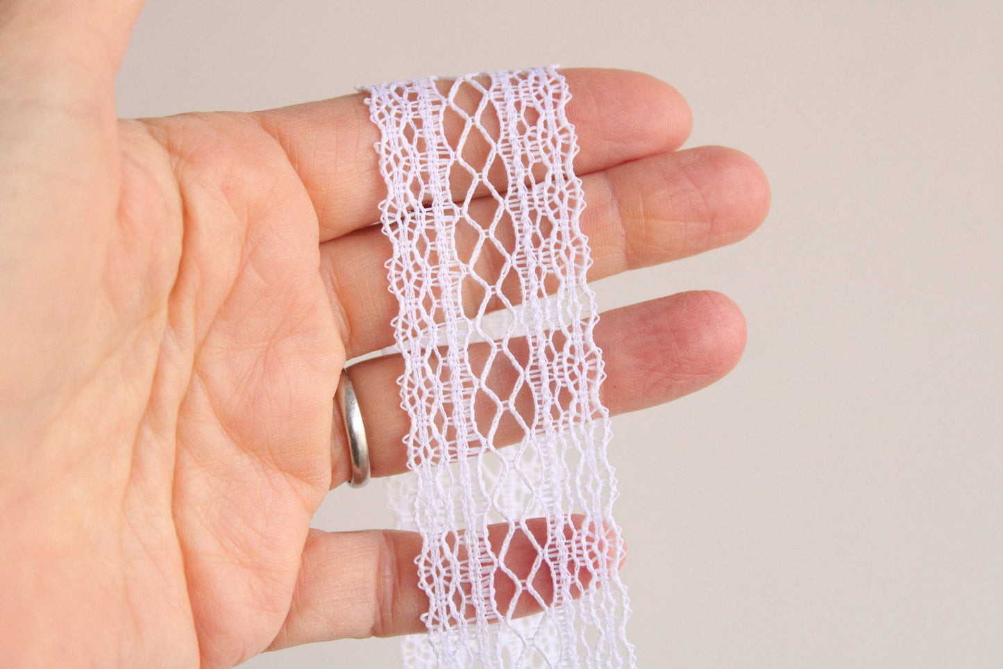 Vintage White Lace Trim With A Lattice Pattern, 1.25" Wide 2 Yards